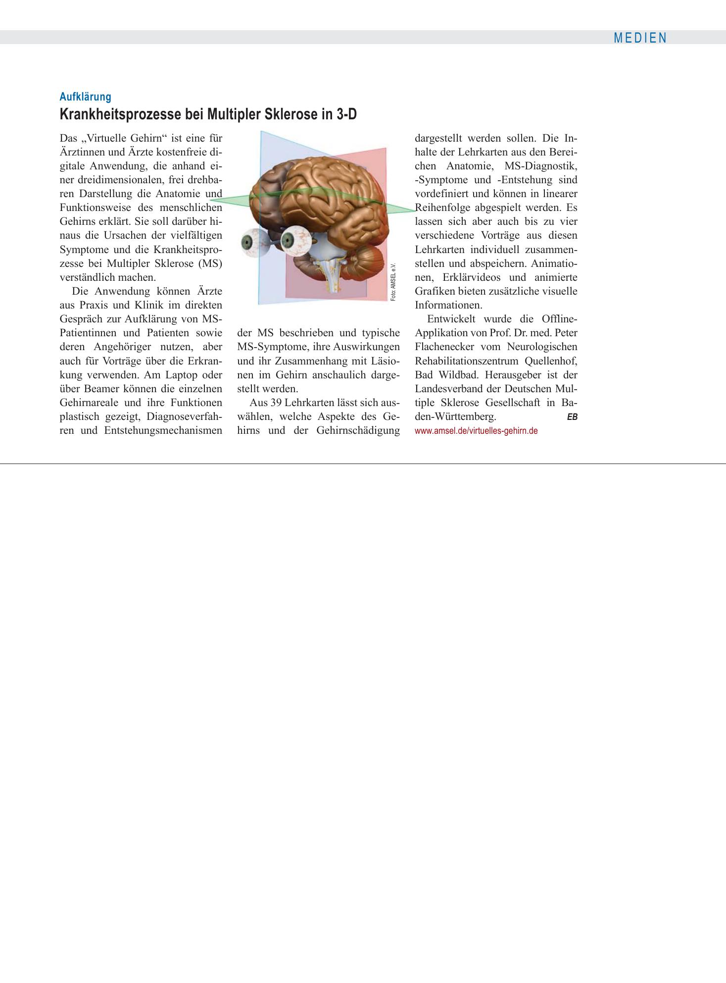 Vorschauseite 1: Aufklärung: Krankheitsprozesse bei Multipler Sklerose in 3-D – Deutsches Ärzteblatt