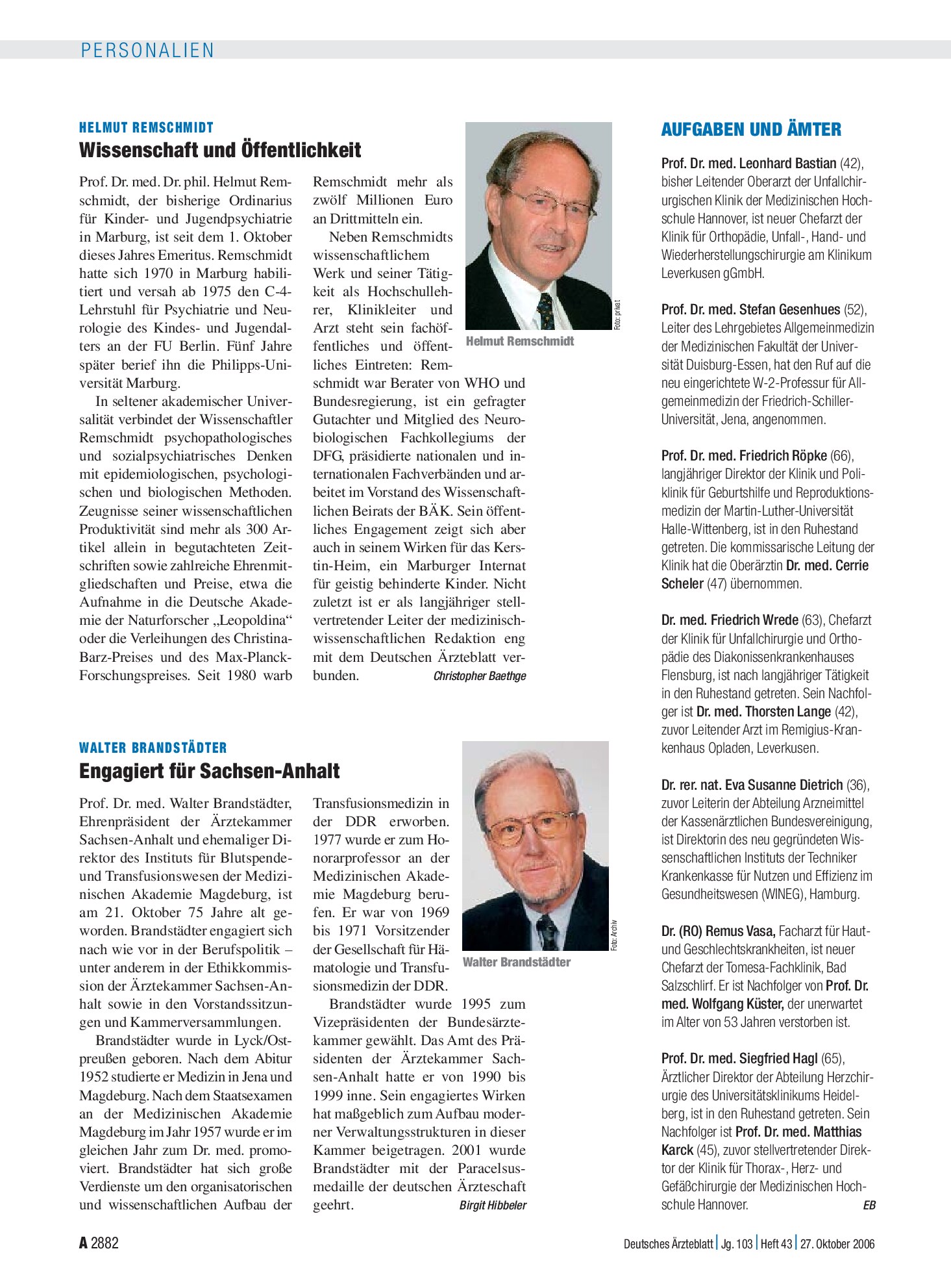 Vorschauseite 1: Aufgaben und Ämter – Deutsches Ärzteblatt