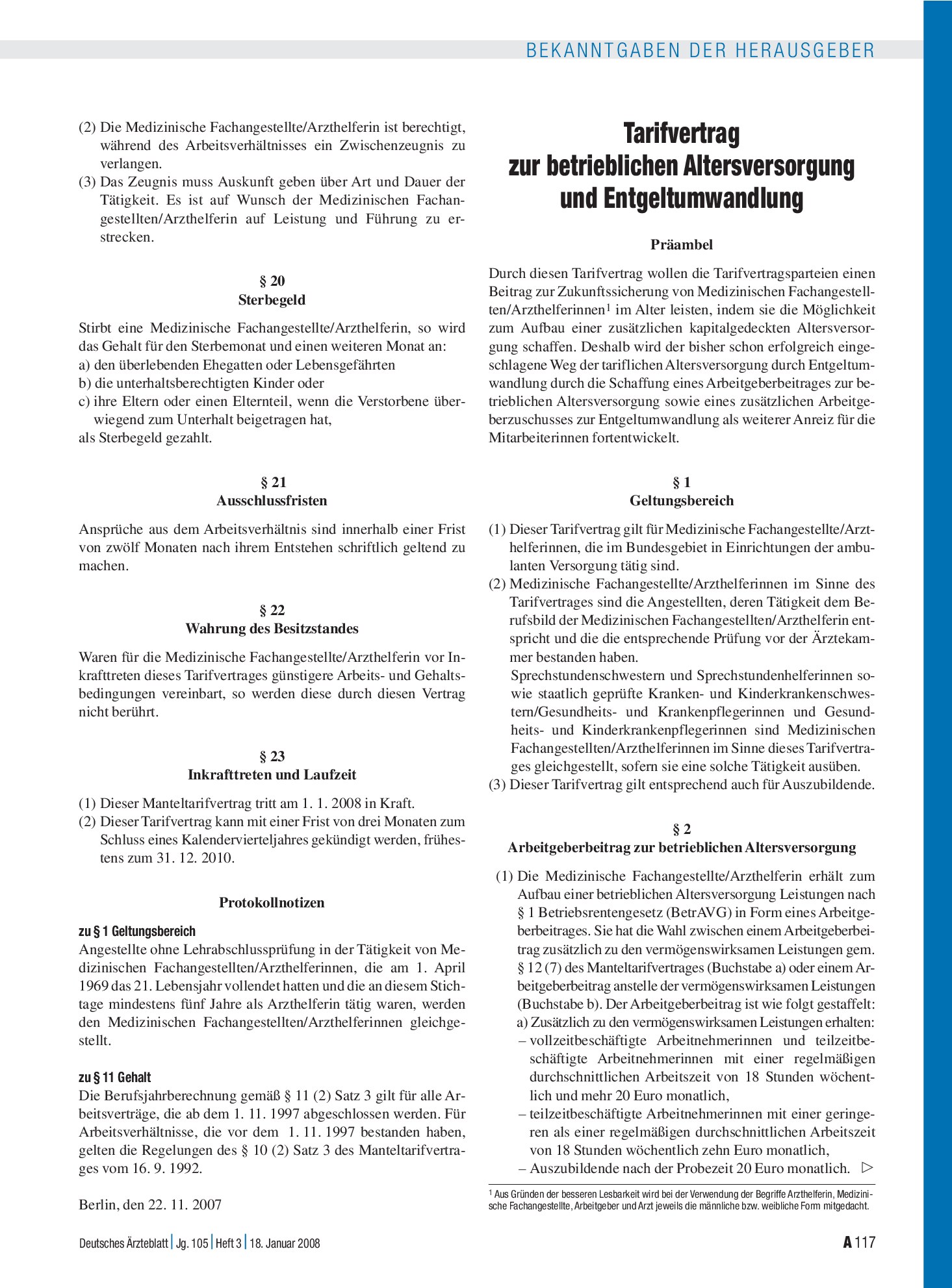 Vorschauseite 1: Tarifvertrag zur betrieblichen Altersversorgung und Entgeltumwandlung – Deutsches Ärzteblatt