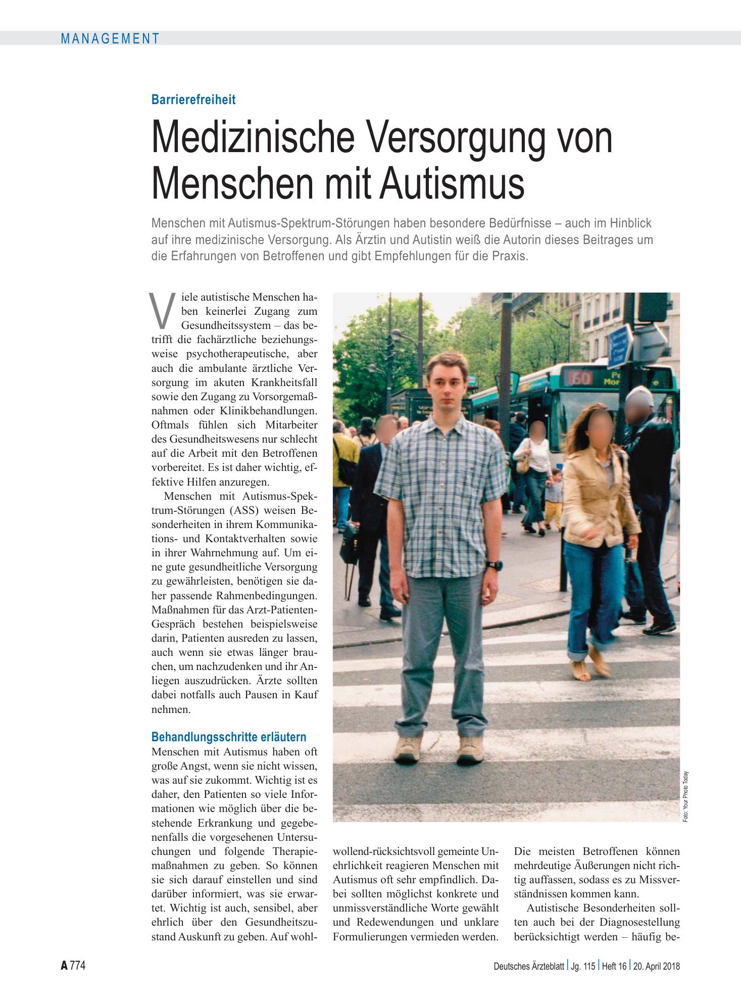 Vorschauseite 1: Barrierefreiheit: Medizinische Versorgung von Menschen mit Autismus – Deutsches Ärzteblatt