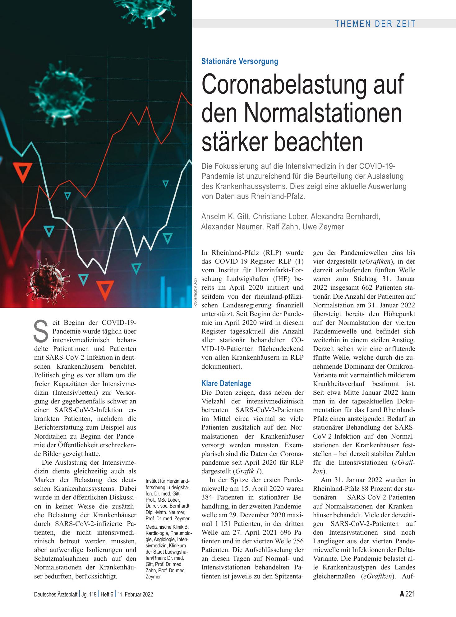 Vorschauseite 1: Stationäre Versorgung: Coronabelastung auf den Normalstationen stärker beachten – Deutsches Ärzteblatt