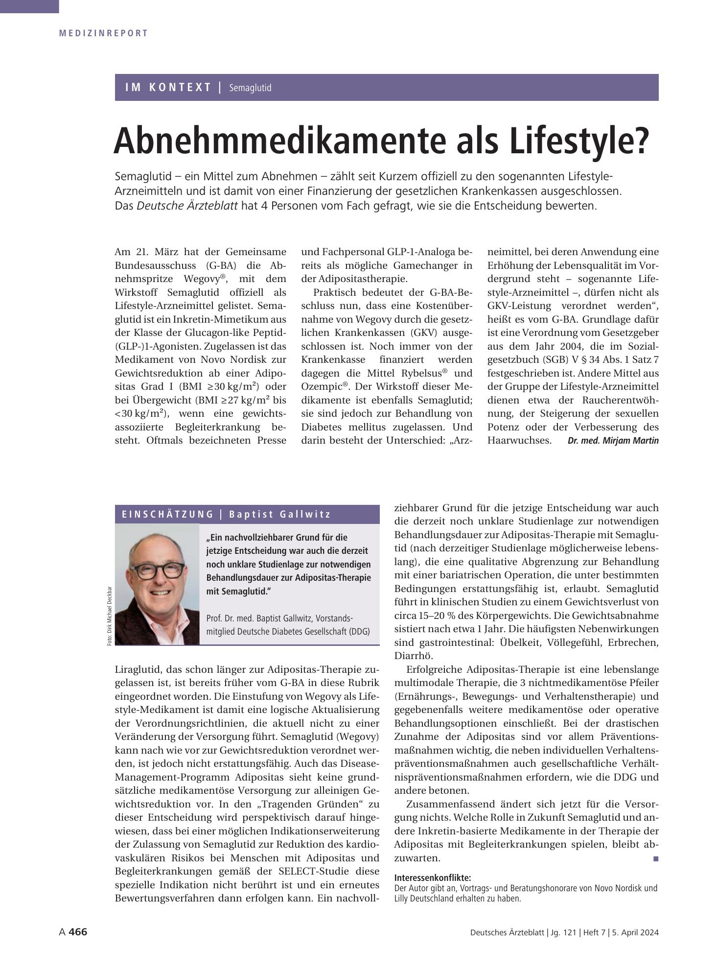 Vorschauseite 1: Semaglutid: Abnehmmedikamente als Lifestyle? – Deutsches Ärzteblatt