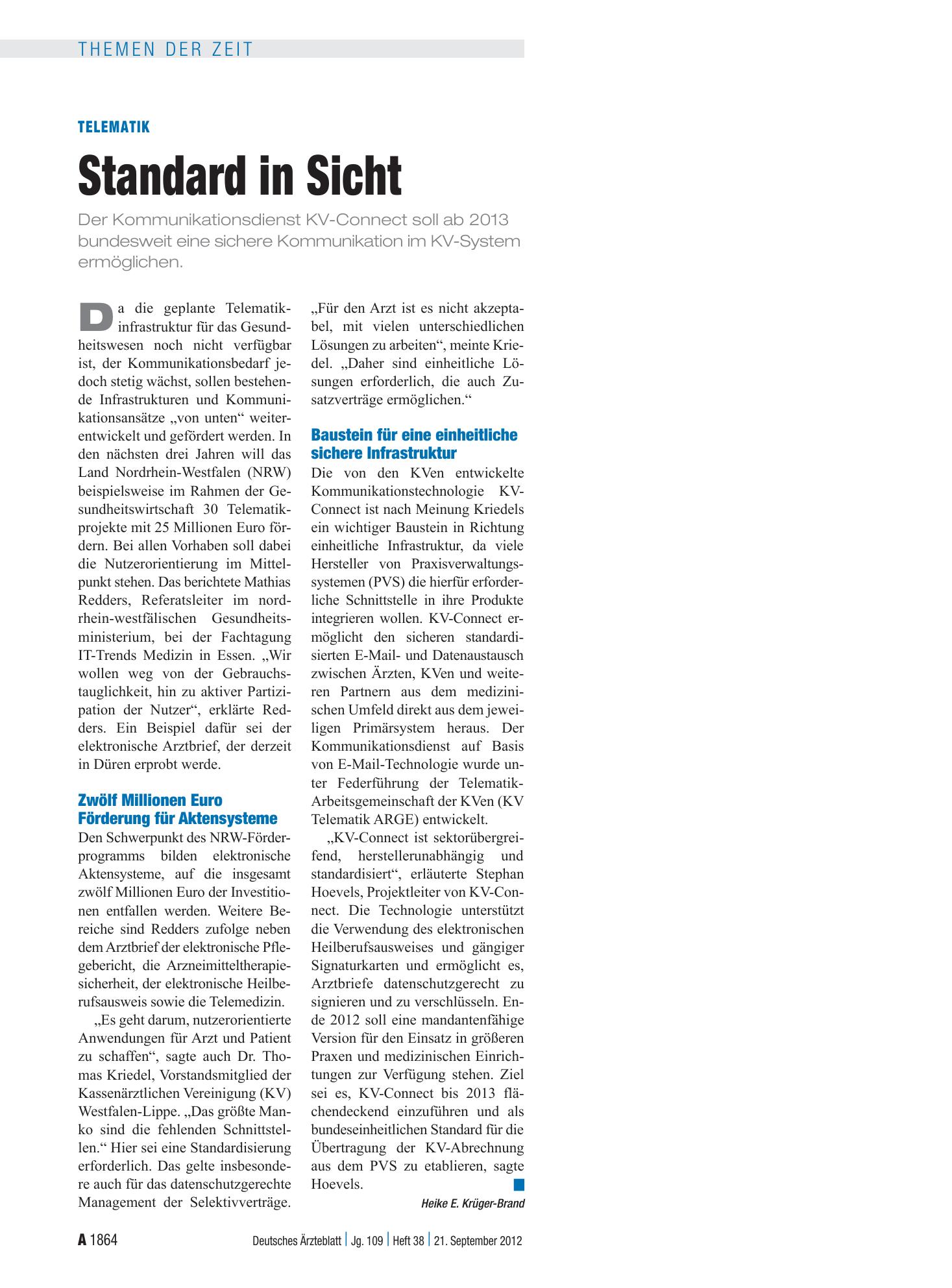 Vorschauseite 1: Telematik: Standard in Sicht – Deutsches Ärzteblatt