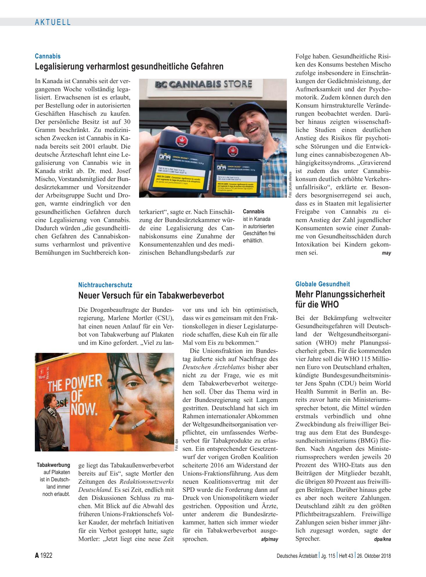 Vorschauseite 1: Nichtraucherschutz: Neuer Versuch für ein Tabakwerbeverbot – Deutsches Ärzteblatt