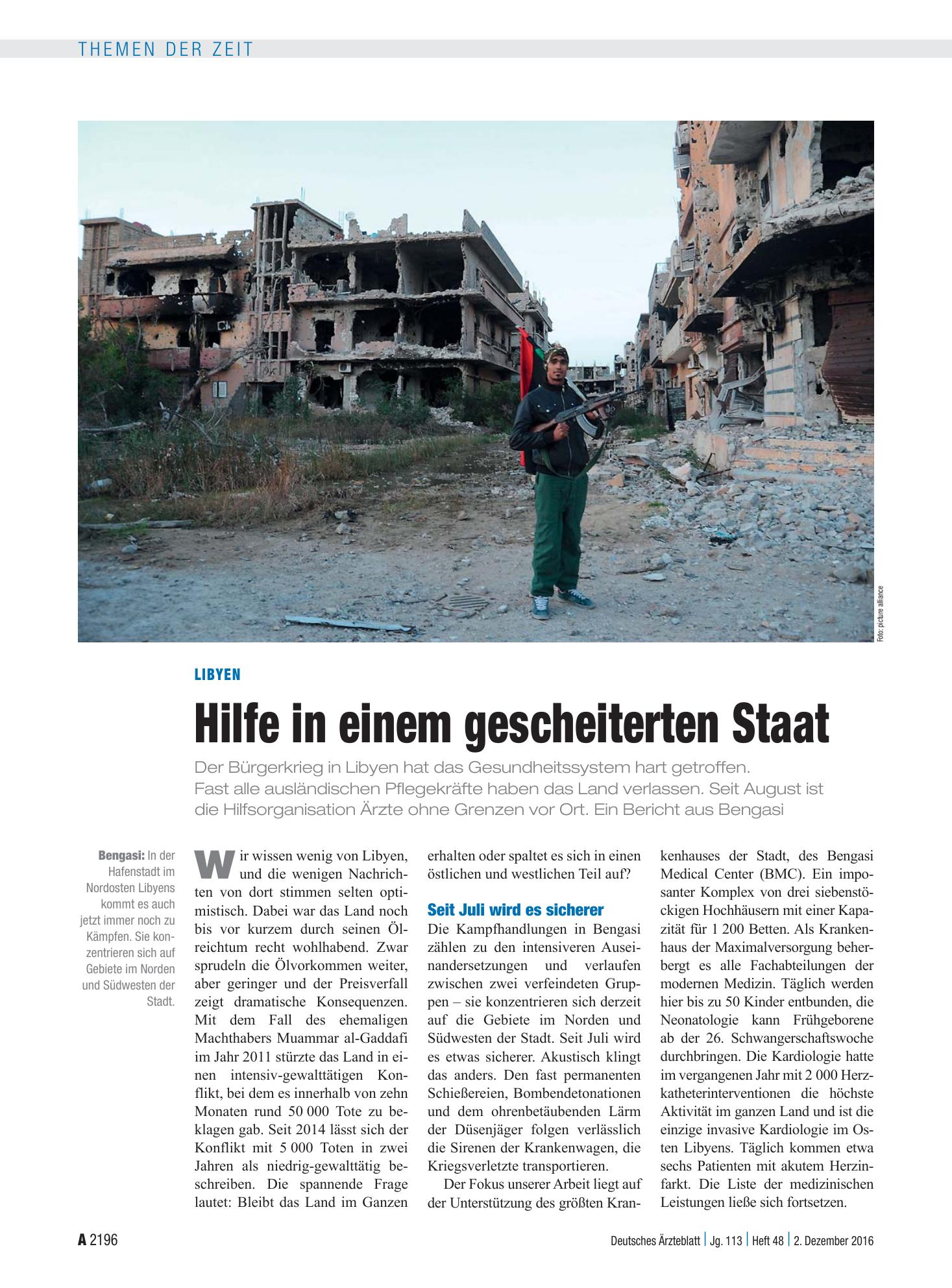 Vorschauseite 1: Libyen: Hilfe in einem gescheiterten Staat – Deutsches Ärzteblatt