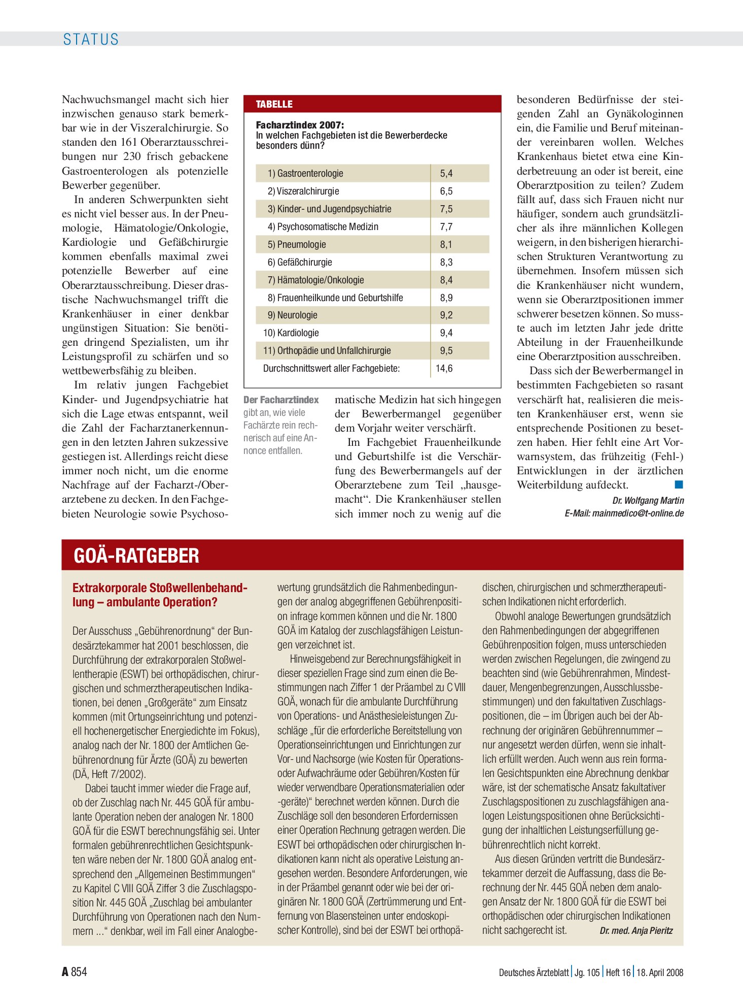 Vorschauseite 1: Extrakorporale Stoßwellenbehandlung – ambulante Operation? – Deutsches Ärzteblatt