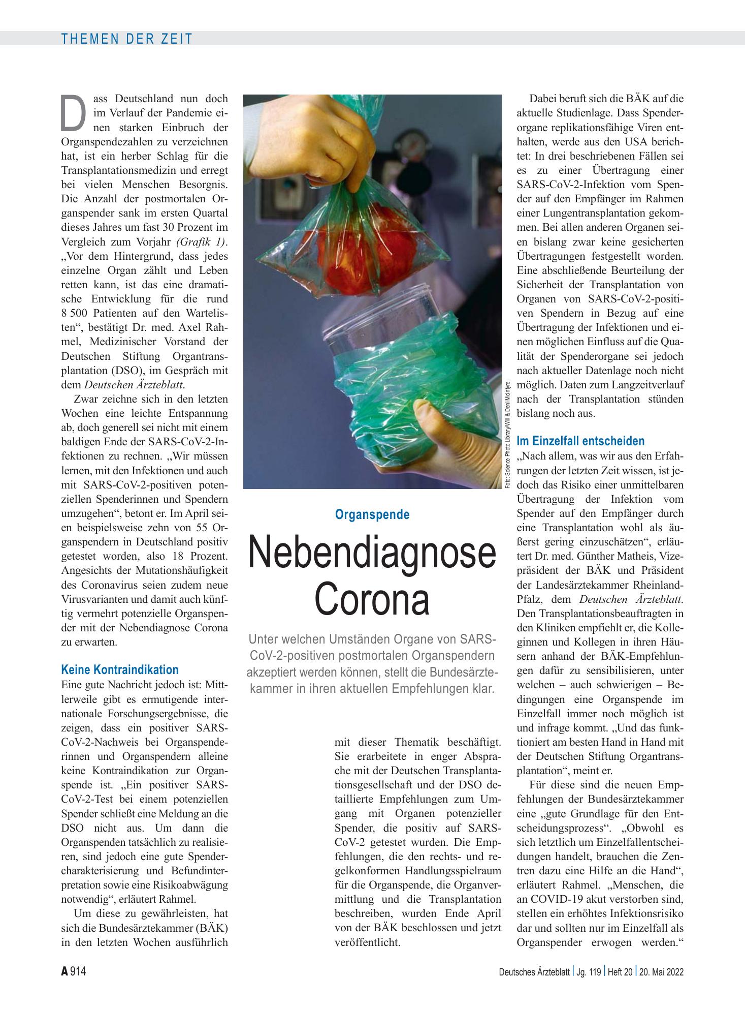 Vorschauseite 1: Organspende: Nebendiagnose Corona – Deutsches Ärzteblatt