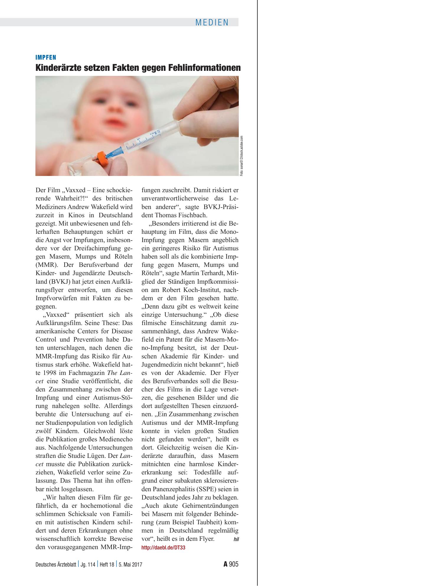 Vorschauseite 1: Impfen: Kinderärzte setzen Fakten gegen Fehlinformationen – Deutsches Ärzteblatt