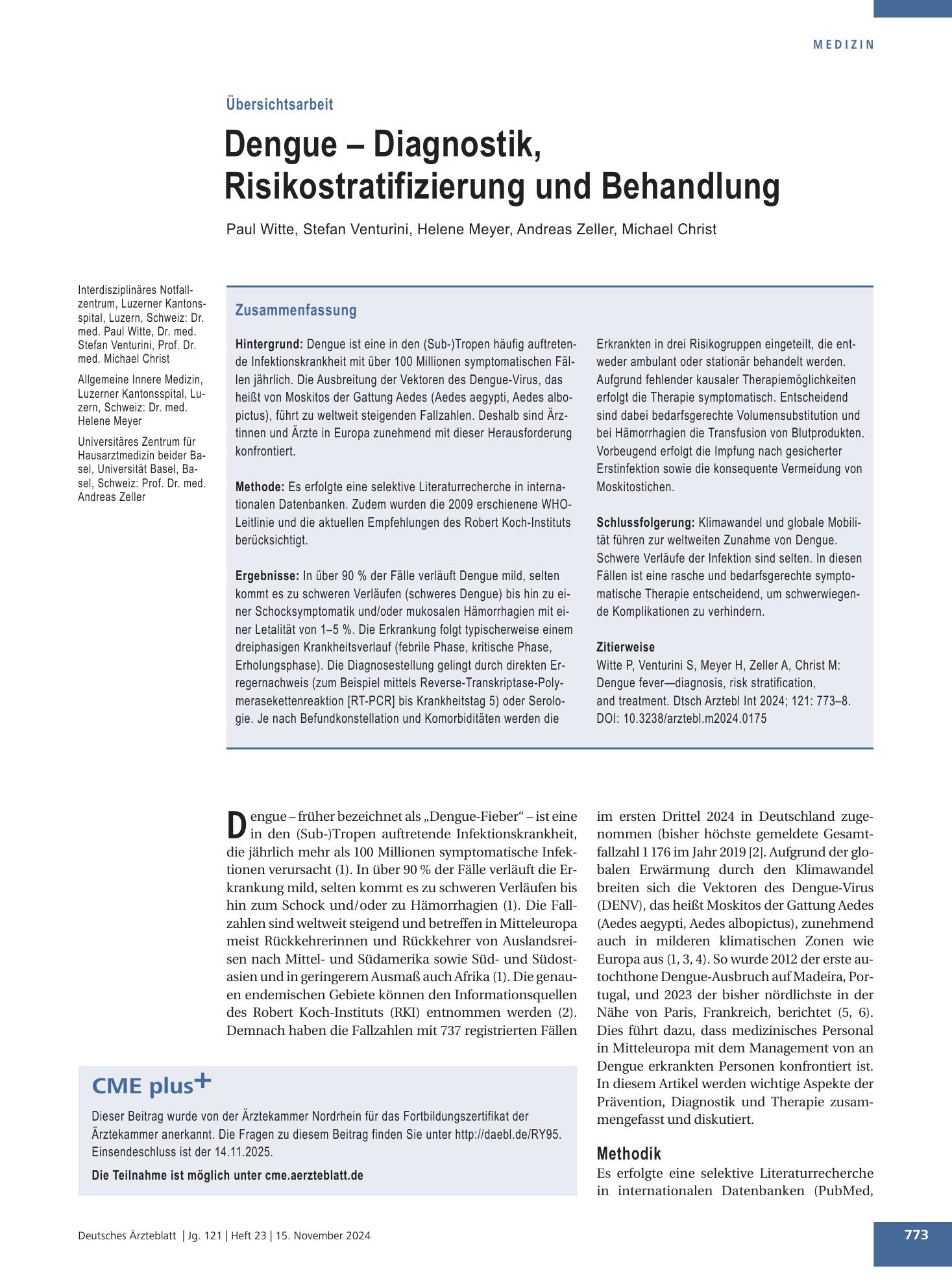 Vorschauseite 1: Dengue – Diagnostik, Risikostratifizierung und Behandlung – Deutsches Ärzteblatt
