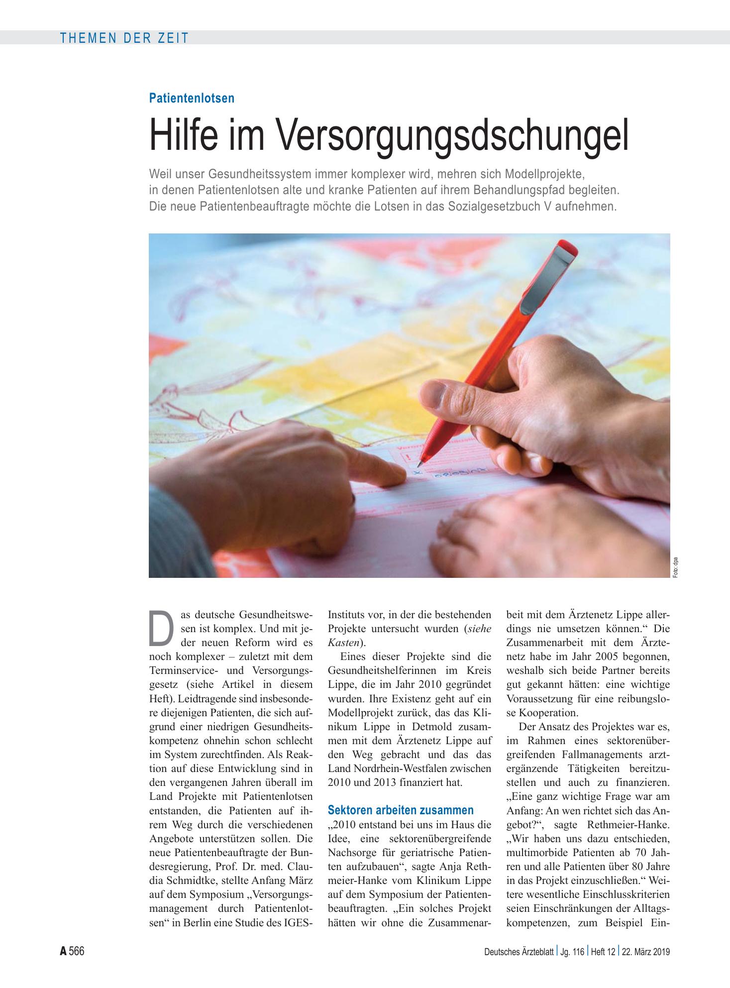 Vorschauseite 1: Patientenlotsen: Hilfe im Versorgungsdschungel – Deutsches Ärzteblatt