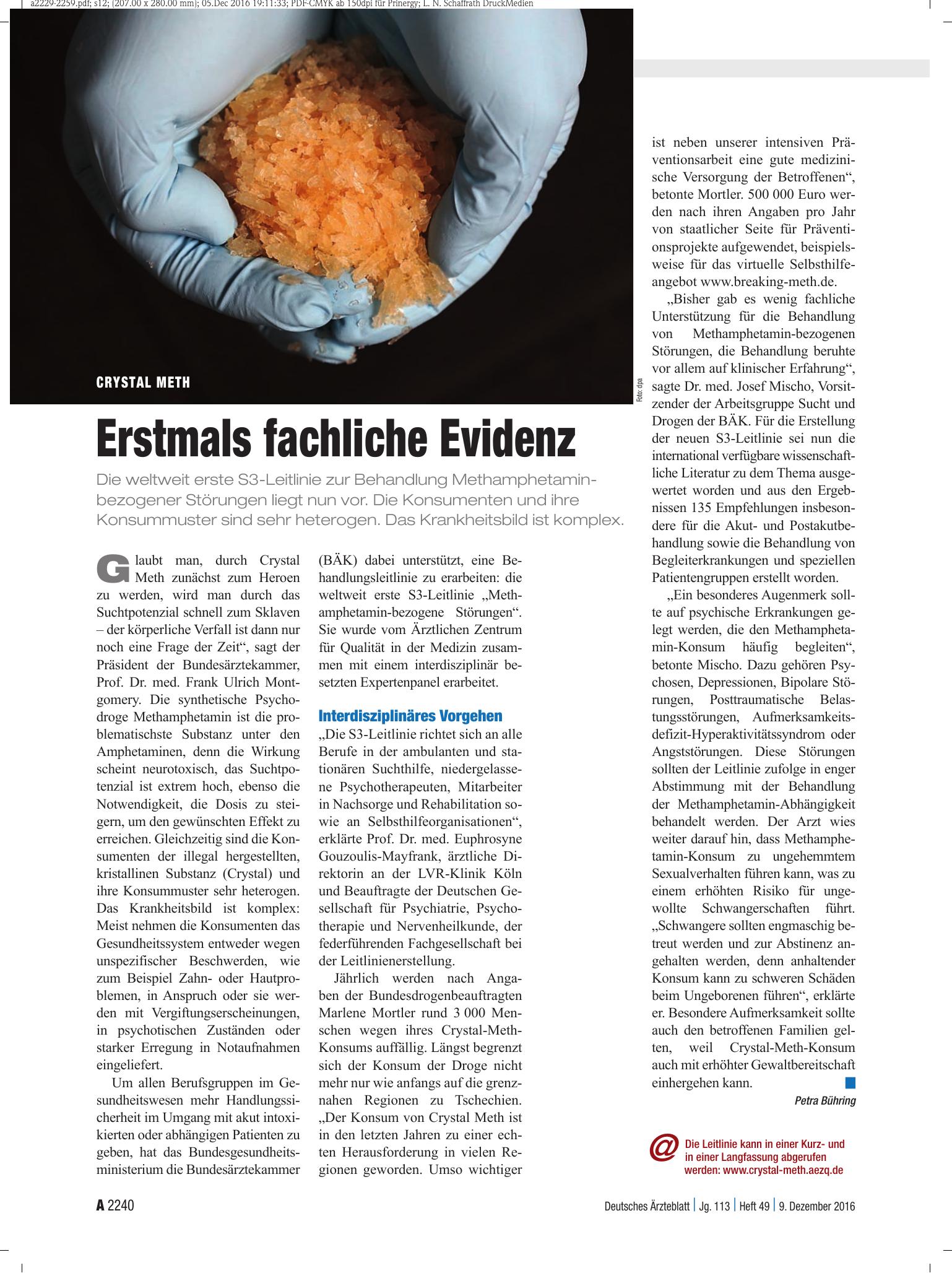 Vorschauseite 1: Crystal meth: Erstmals fachliche Evidenz – Deutsches Ärzteblatt