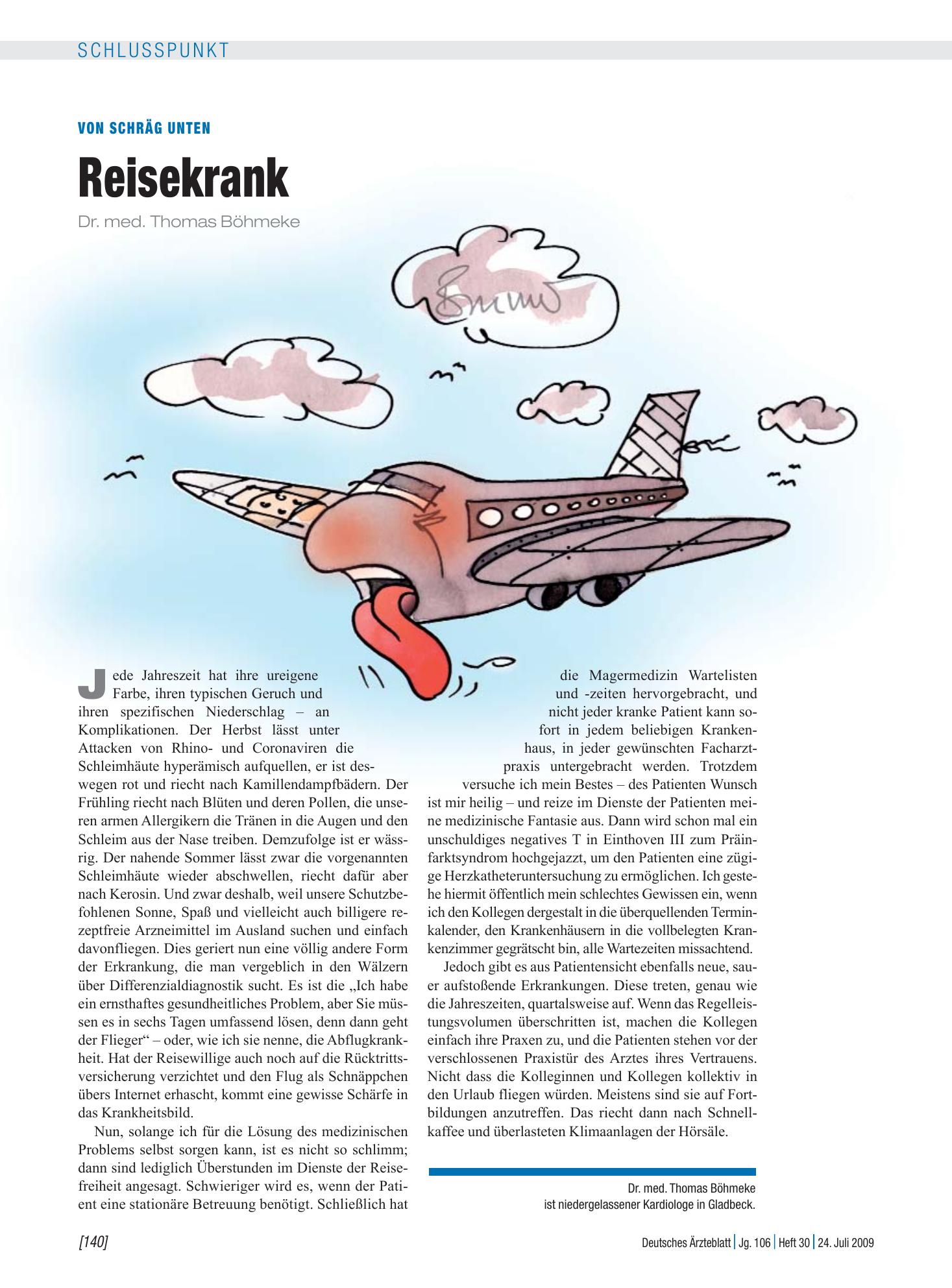 Vorschauseite 1: Von schräg unten: Reisekrank – Deutsches Ärzteblatt