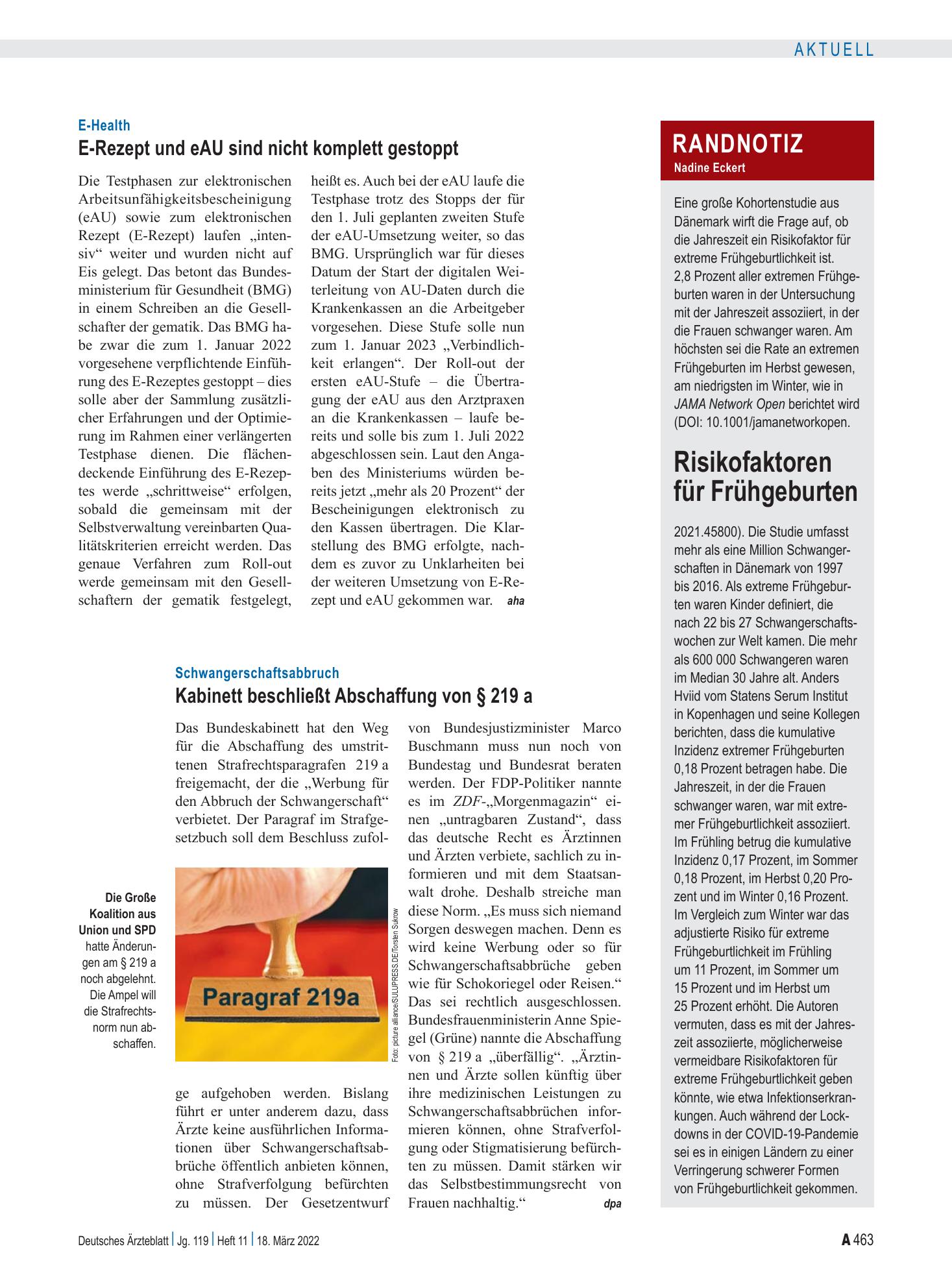 Vorschauseite 1: E-Health: E-Rezept und eAU sind nicht komplett gestoppt – Deutsches Ärzteblatt