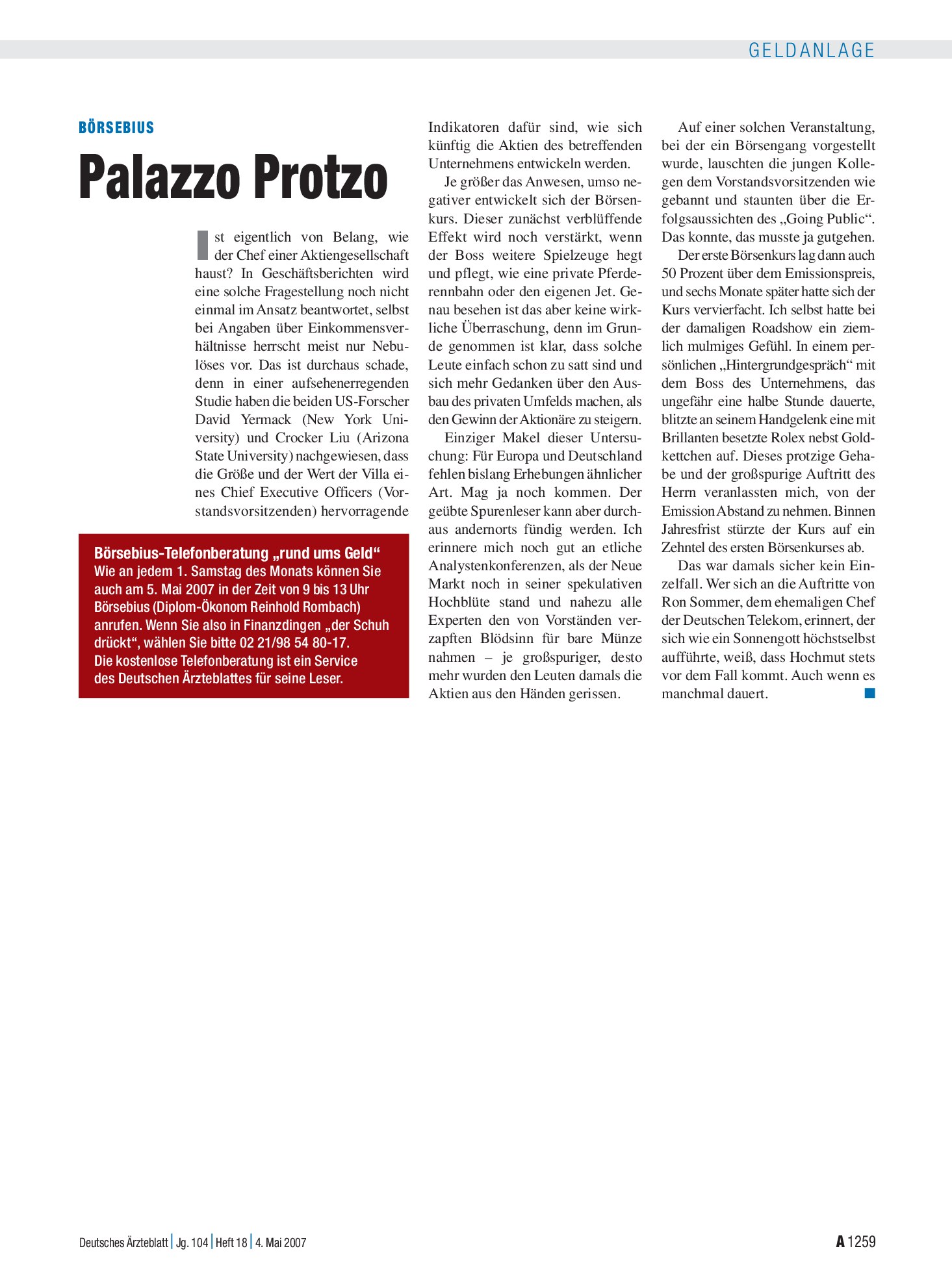 Vorschauseite 1: Palazzo Protzo – Deutsches Ärzteblatt