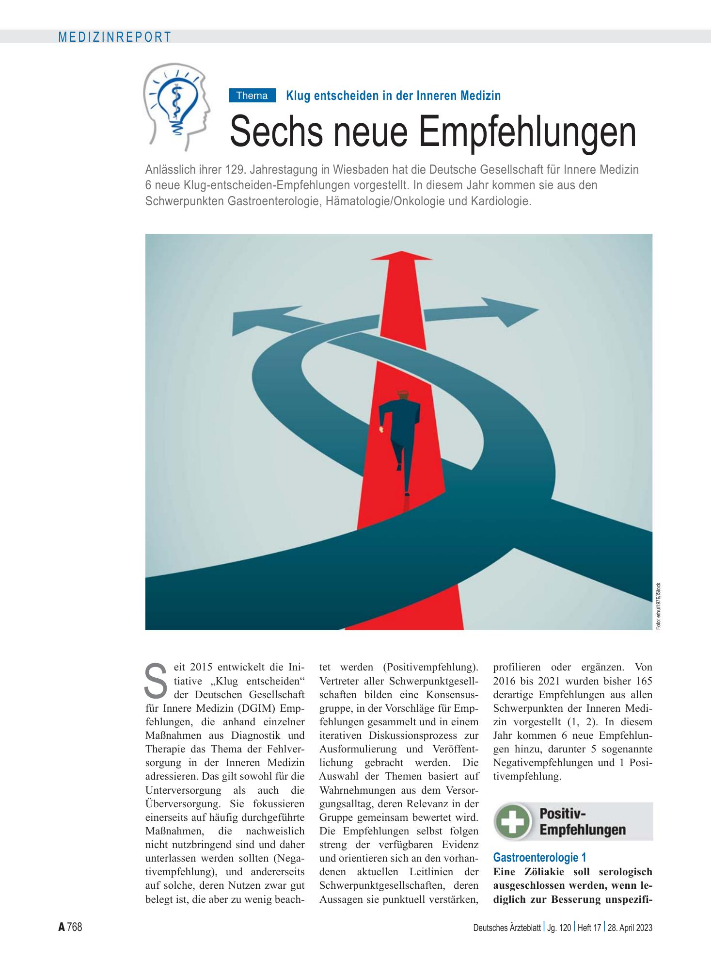 Vorschauseite 1: Klug entscheiden in der Inneren Medizin: Sechs neue Empfehlungen – Deutsches Ärzteblatt