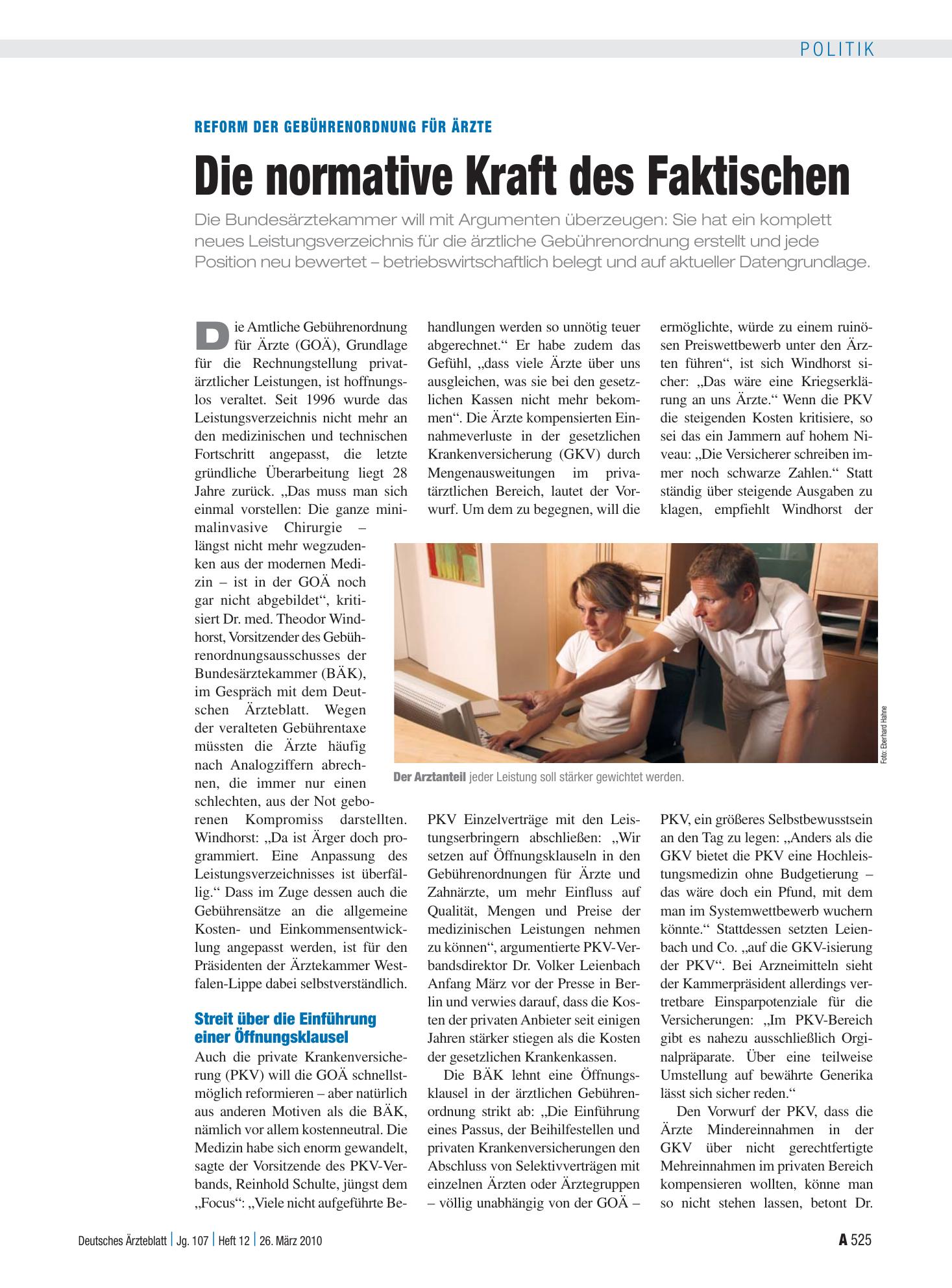 Vorschauseite 1: Reform der Gebührenordnung für Ärzte: Die normative Kraft des Faktischen – Deutsches Ärzteblatt