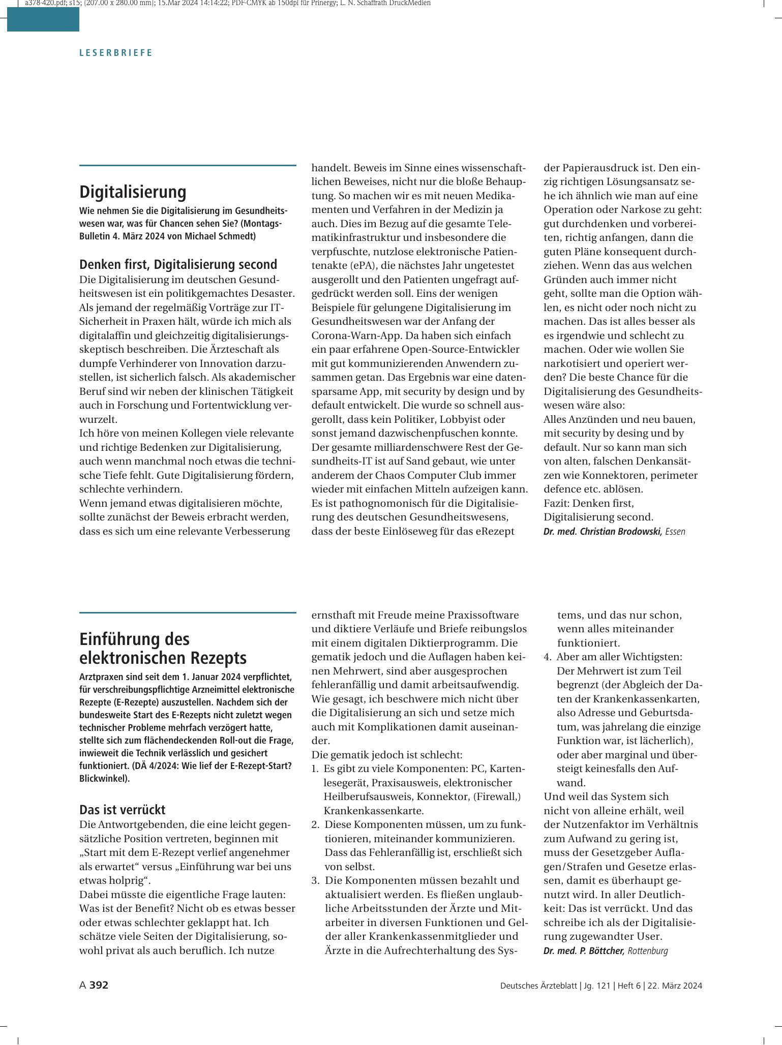 Vorschauseite 1: Digitalisierung: Denken first, Digitalisierung second – Deutsches Ärzteblatt