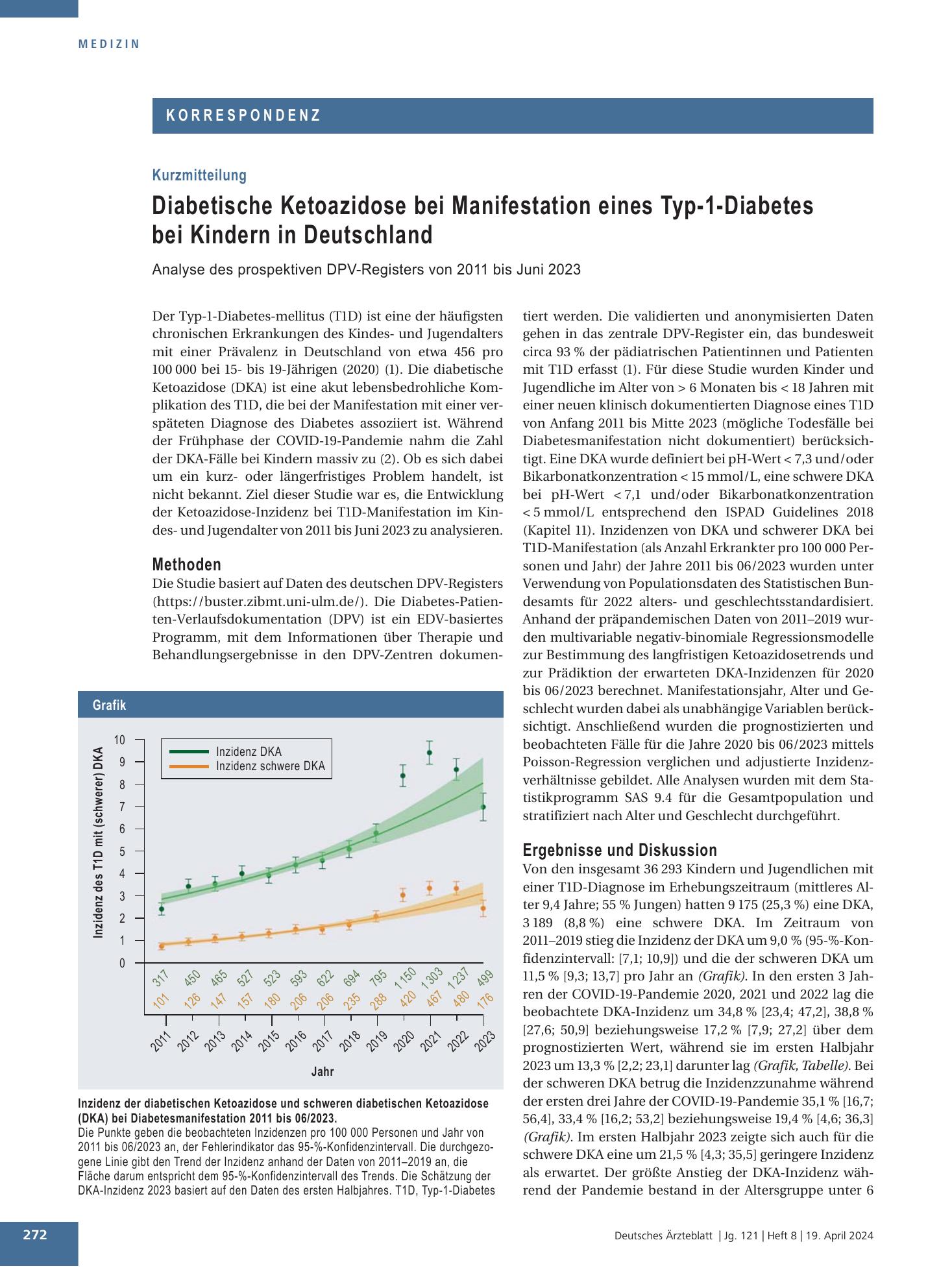 Vorschauseite 1: Diabetische Ketoazidose bei Manifestation eines Typ-1-Diabetes bei Kindern in Deutschland – Deutsches Ärzteblatt