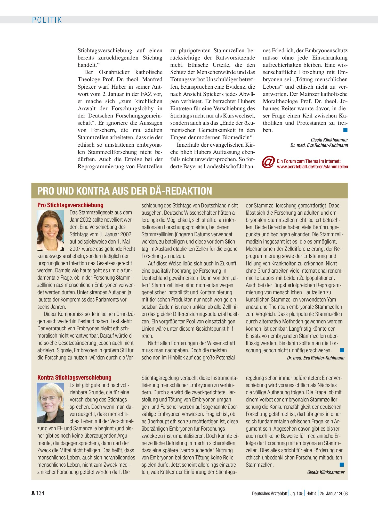 Vorschauseite 1: Pro und Kontra aus der DÄ-Redaktion: Pro Stichtagsverschiebung – Deutsches Ärzteblatt