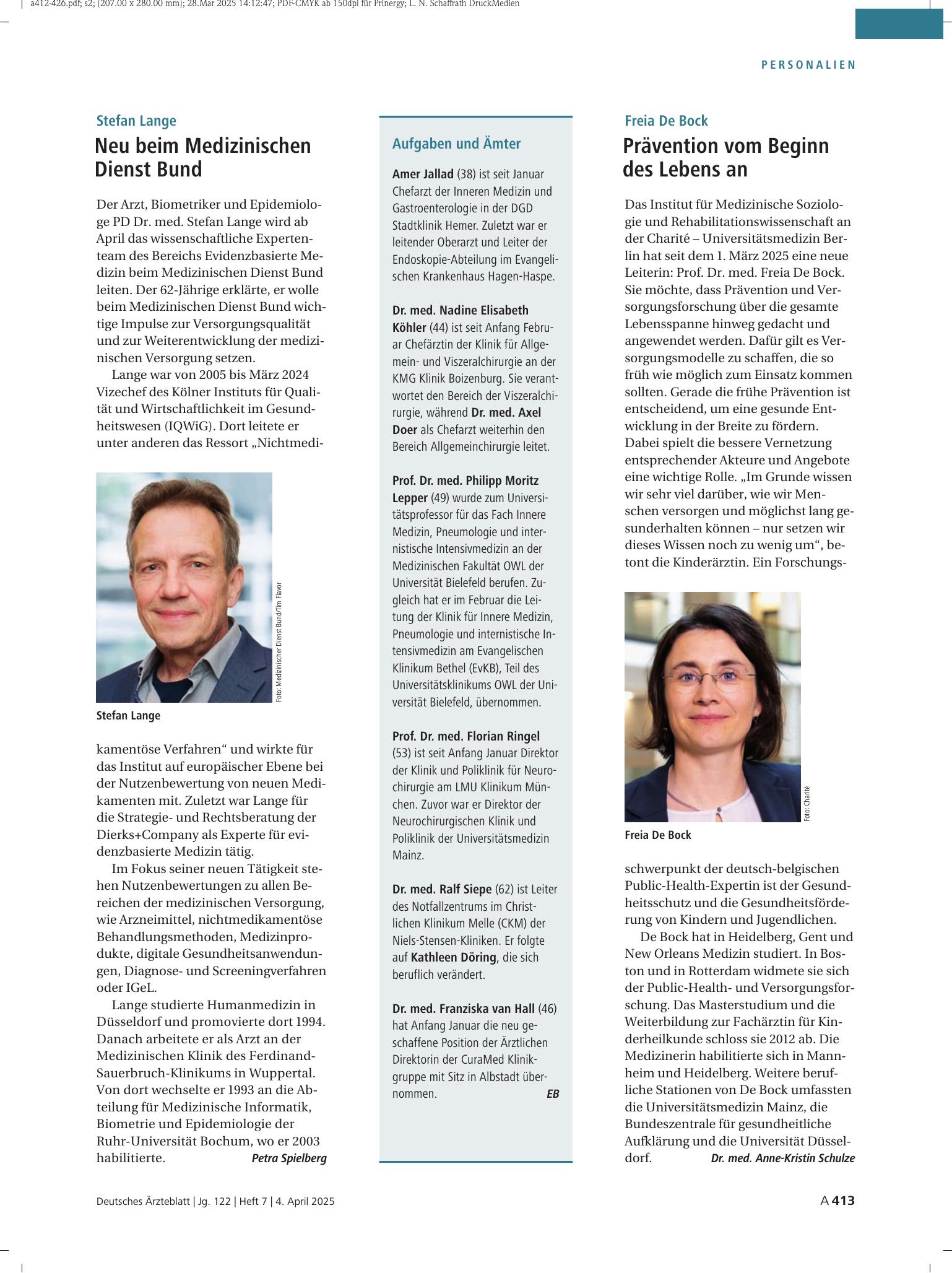 Vorschauseite 1: Aufgaben und Ämter – Deutsches Ärzteblatt