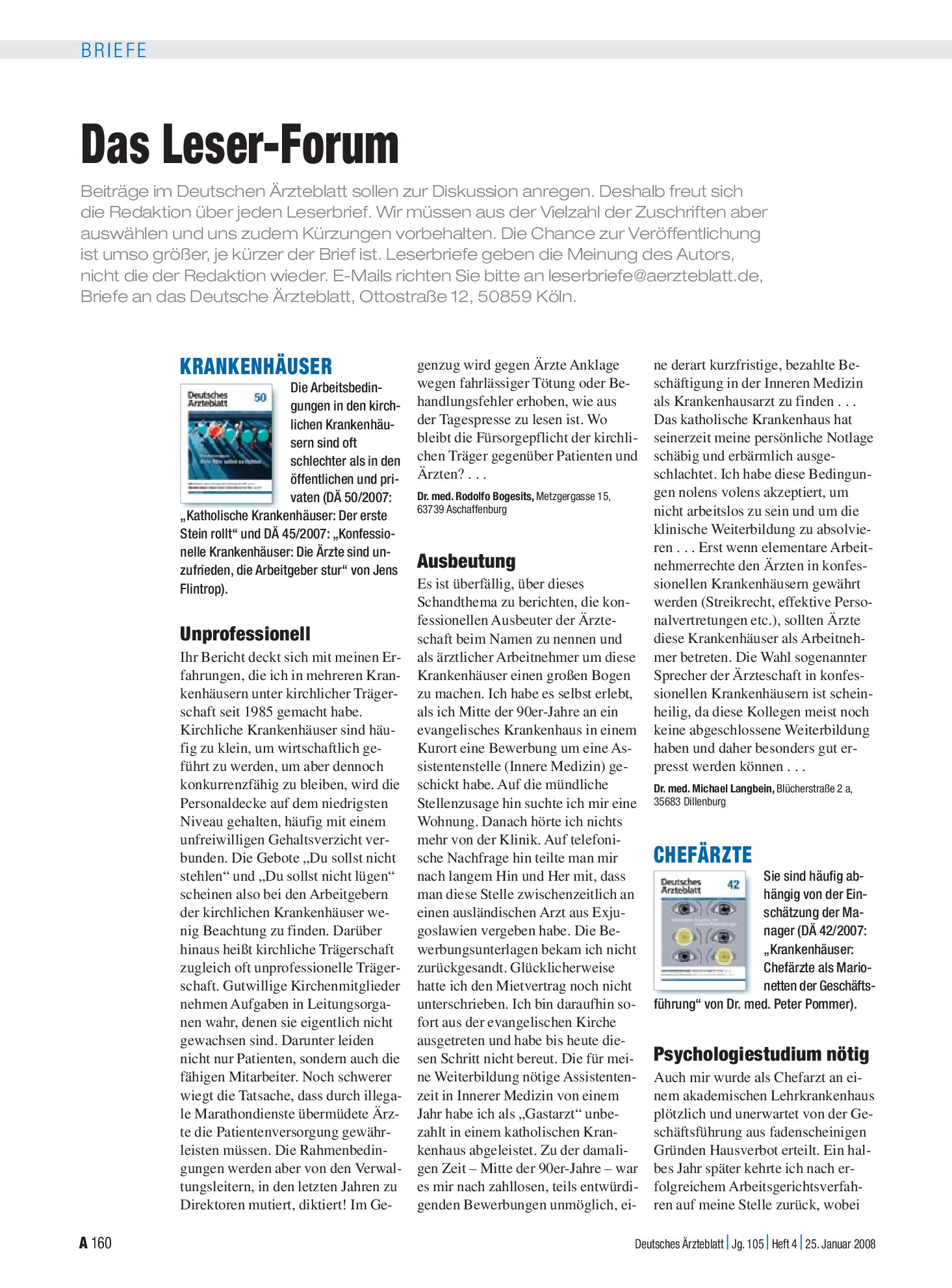 Vorschauseite 1: Chefärzte: Psychologiestudium nötig – Deutsches Ärzteblatt