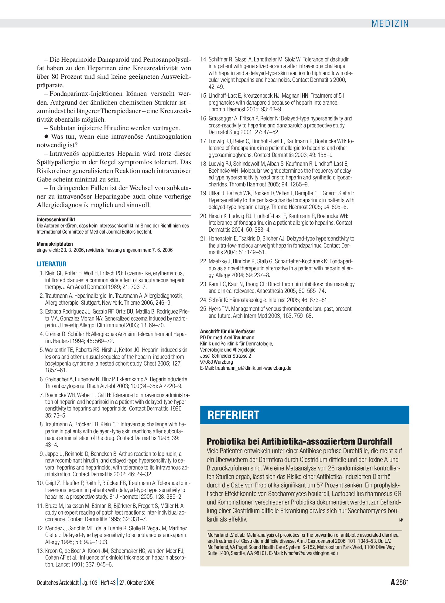 Vorschauseite 1: Probiotika bei Antibiotika-assoziiertem Durchfall – Deutsches Ärzteblatt