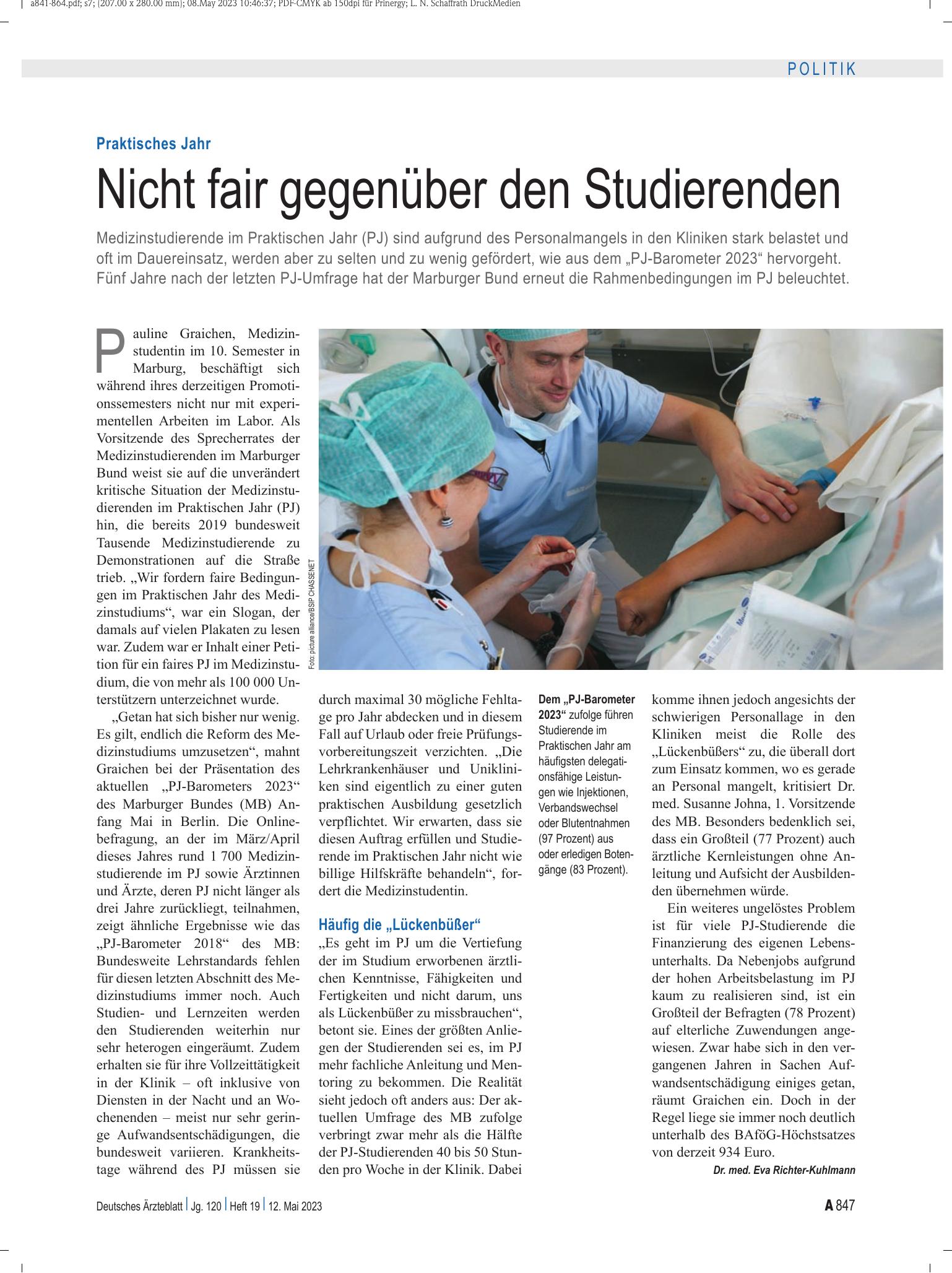 Vorschauseite 1: Praktisches Jahr: Nicht fair gegenüber den Studierenden – Deutsches Ärzteblatt