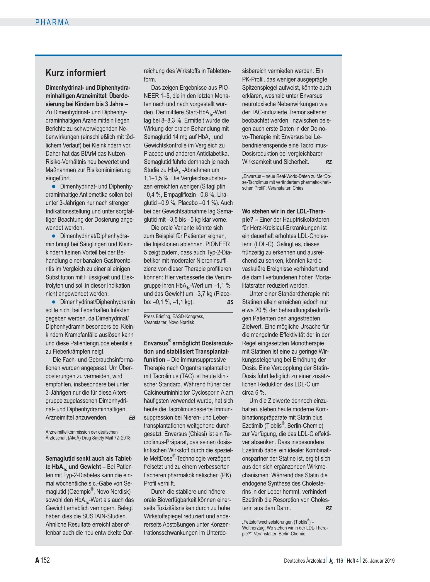 Vorschauseite 1: Kurz informiert – Deutsches Ärzteblatt