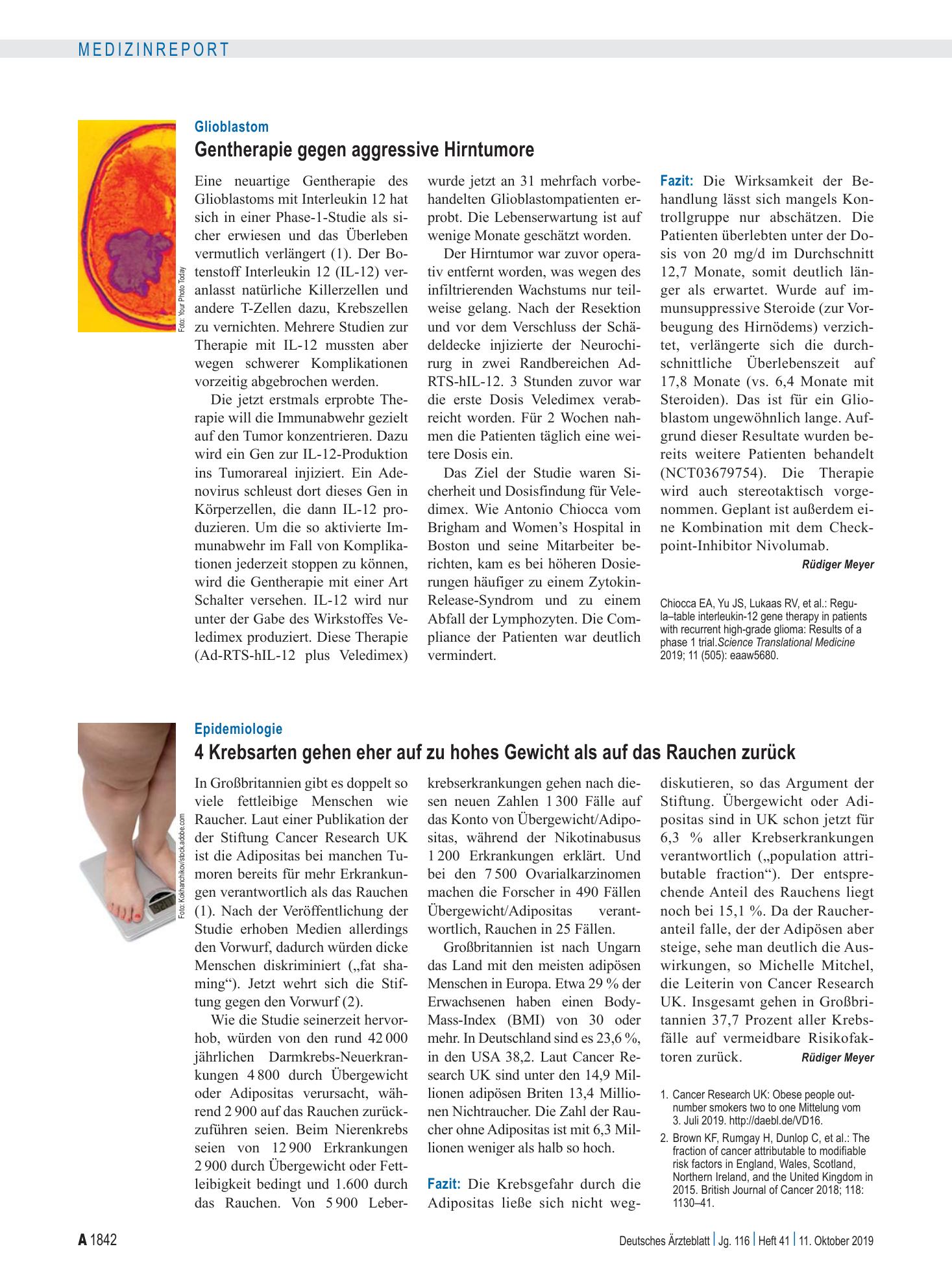 Vorschauseite 1: Glioblastom: Gentherapie gegen aggressive Hirntumore – Deutsches Ärzteblatt