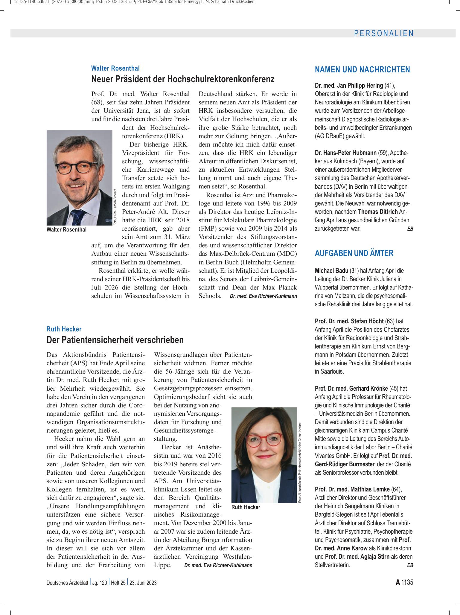 Vorschauseite 1: Aufgaben und Ämter – Deutsches Ärzteblatt