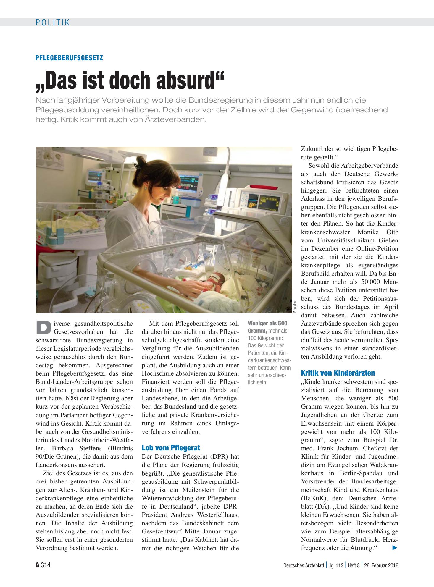Vorschauseite 1: Pflegeberufsgesetz: „Das ist doch absurd“ – Deutsches Ärzteblatt