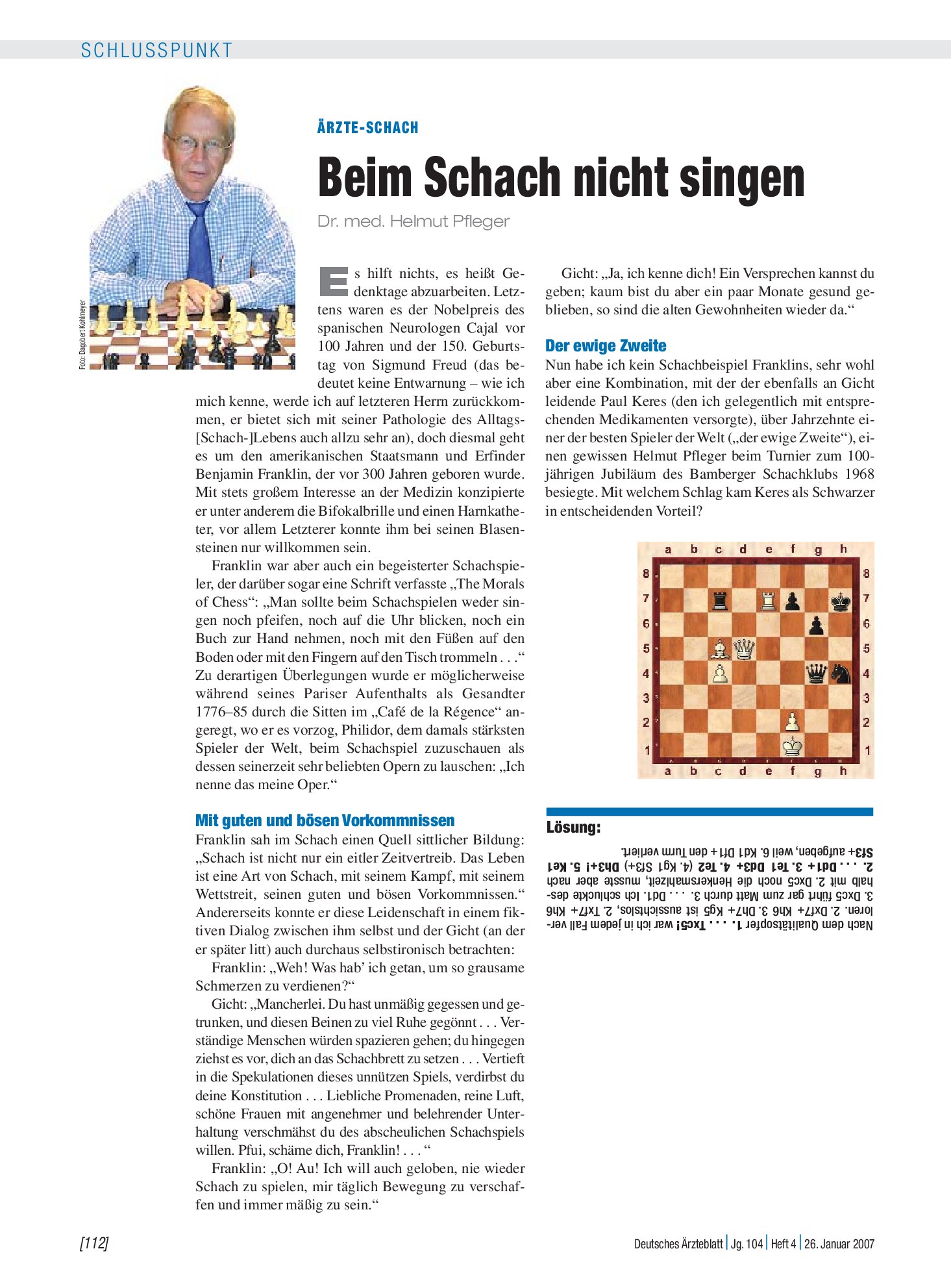 Vorschauseite 1: Ärzte-Schach: Beim Schach nicht singen – Deutsches Ärzteblatt