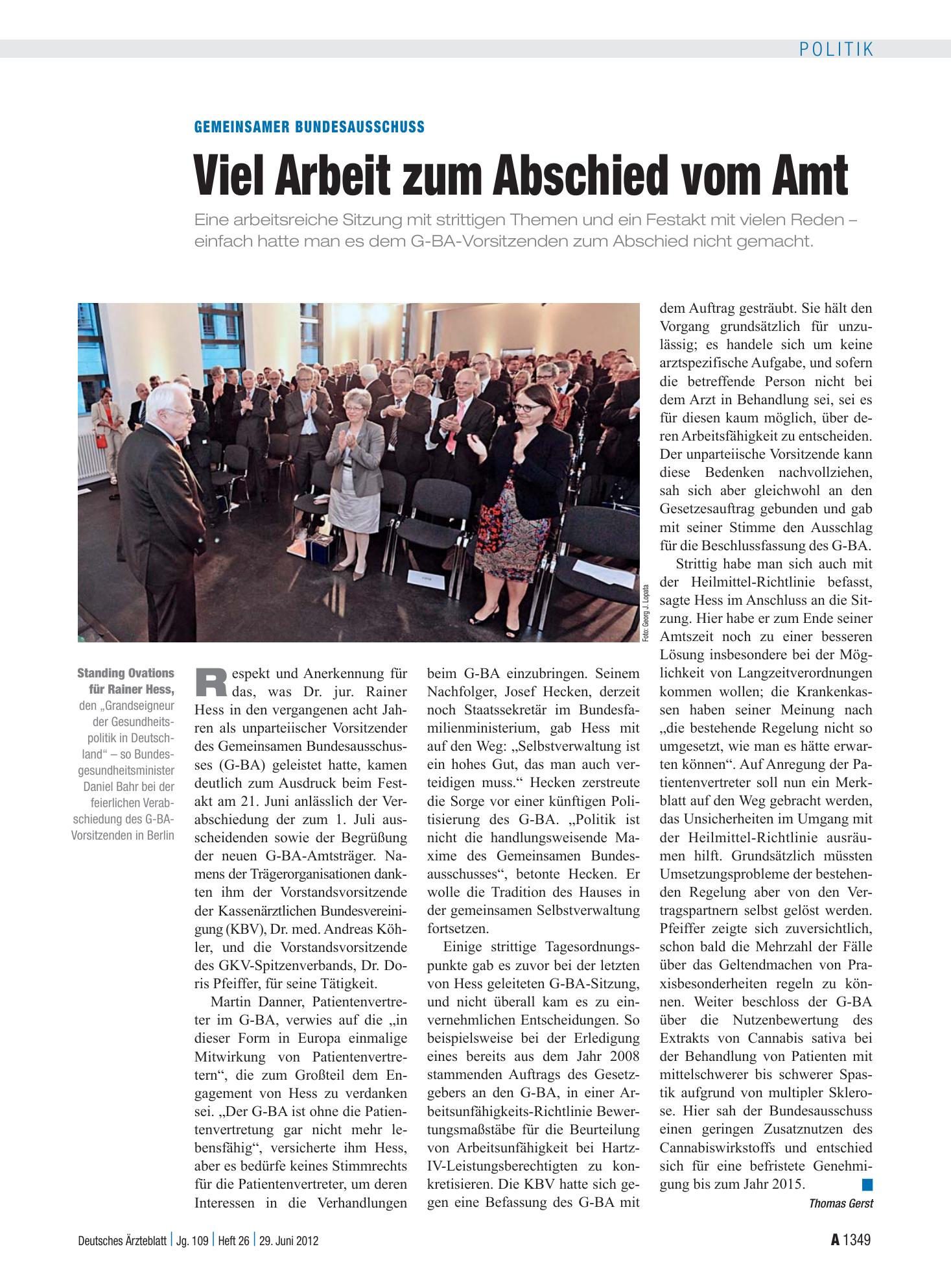Vorschauseite 1: Gemeinsamer Bundesausschuss: Viel Arbeit zum Abschied vom Amt – Deutsches Ärzteblatt