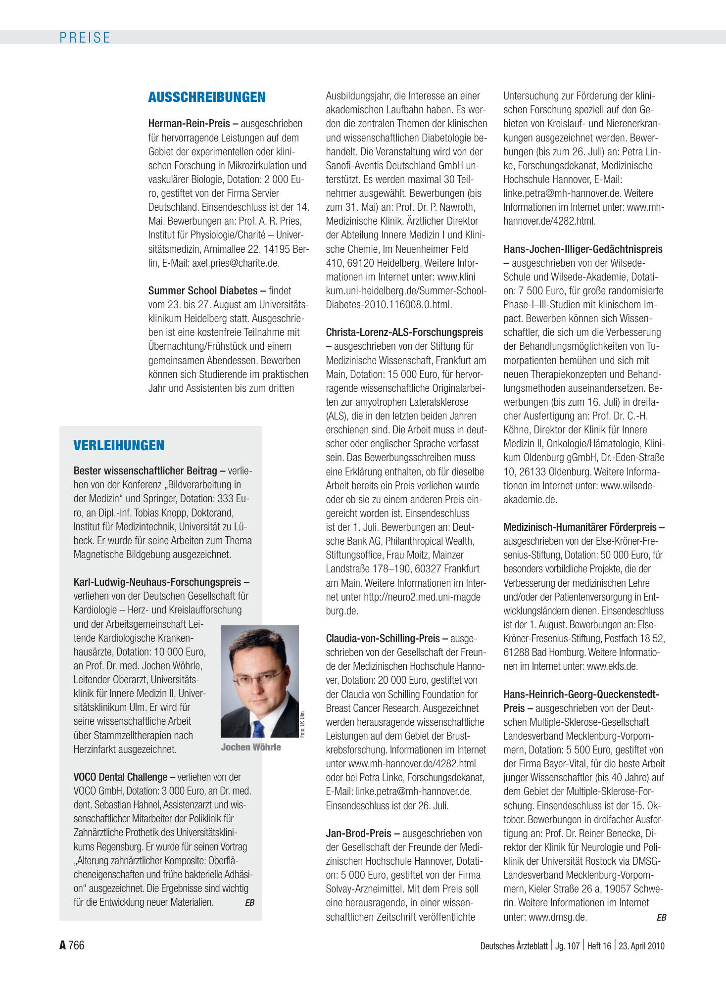 Vorschauseite 1: Verleihungen – Deutsches Ärzteblatt