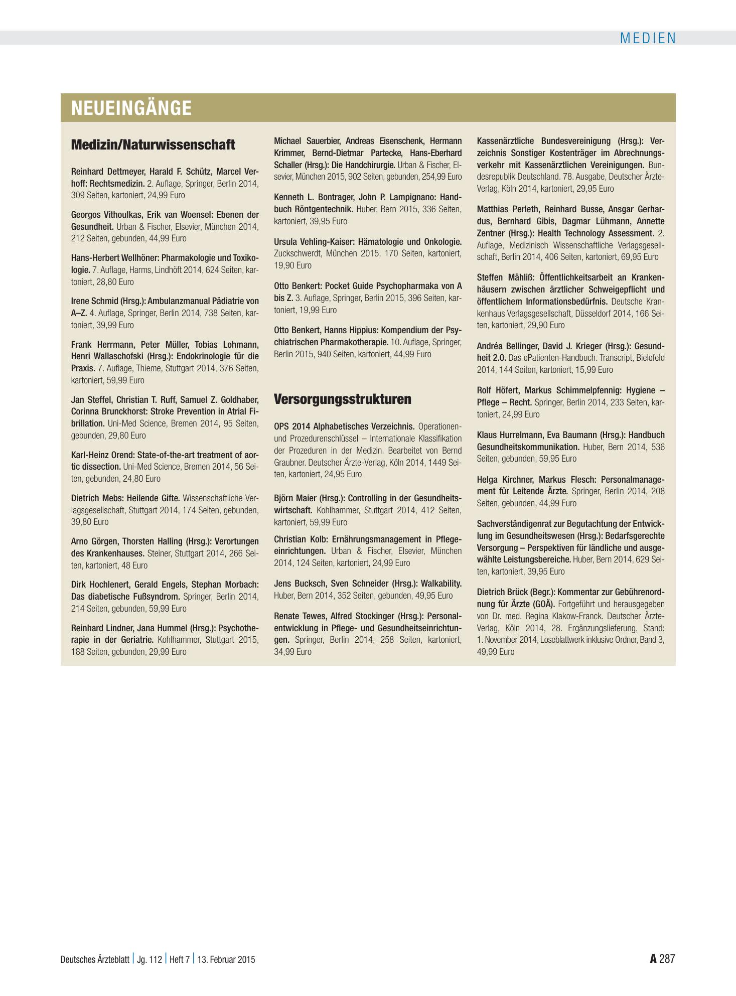 Vorschauseite 1: Neueingänge – Deutsches Ärzteblatt