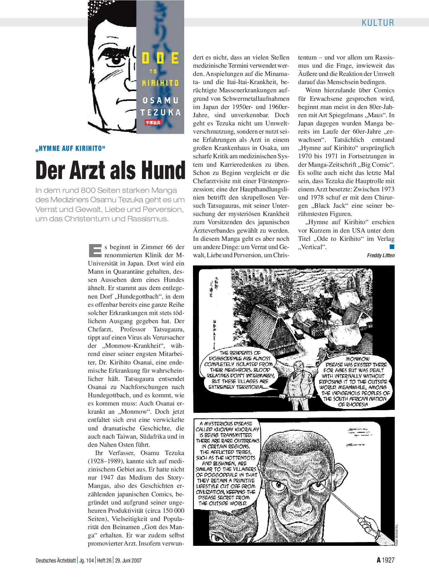 Vorschauseite 1: „Hymne auf Kirihito“: Der Arzt als Hund – Deutsches Ärzteblatt