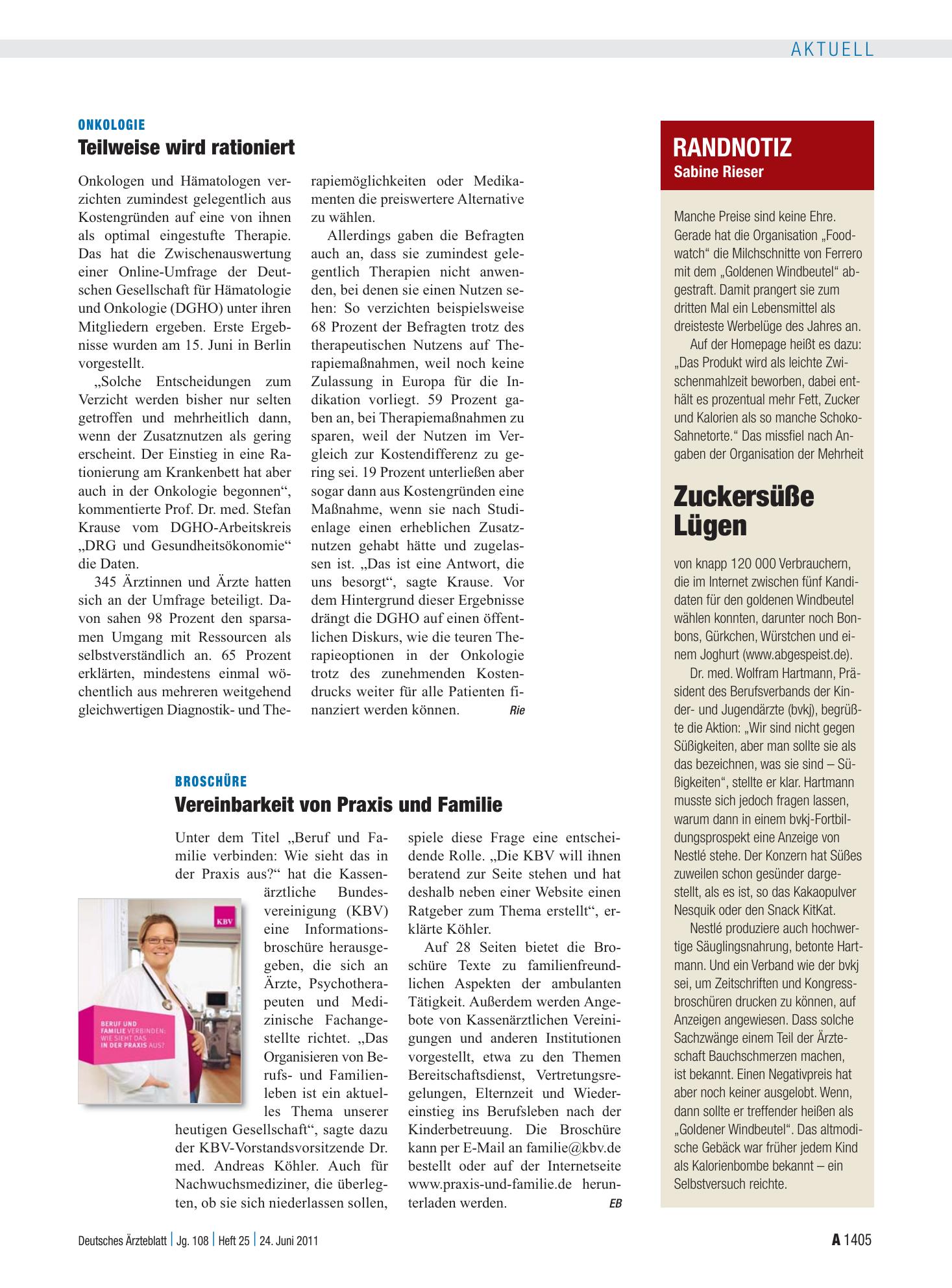 Vorschauseite 1: Onkologie: Teilweise wird rationiert – Deutsches Ärzteblatt