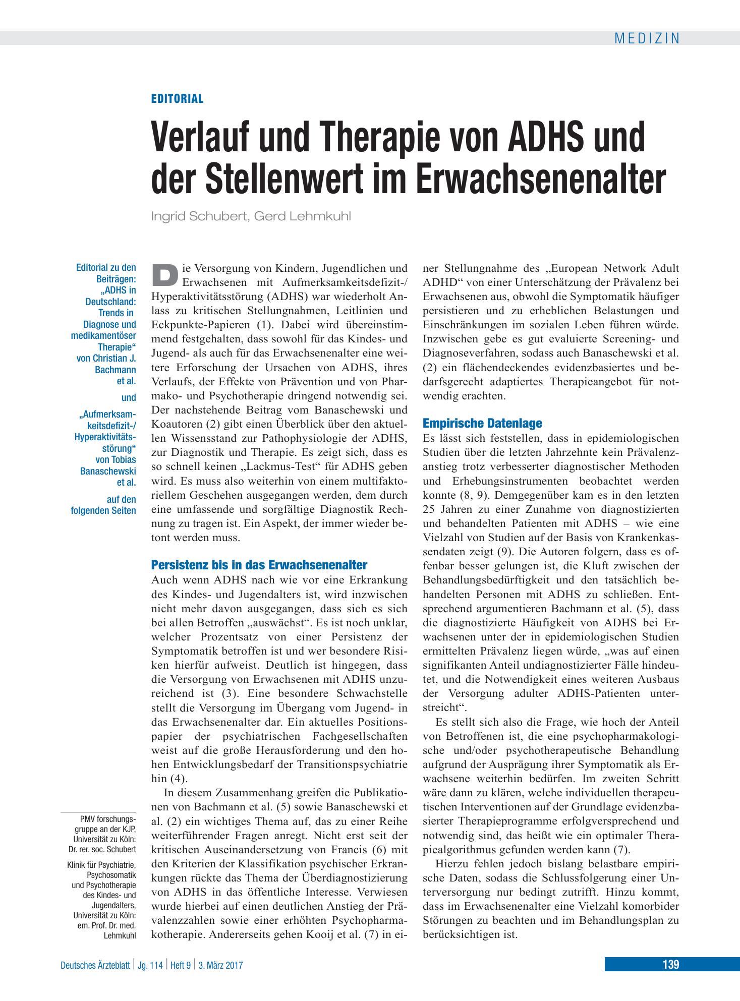 Vorschauseite 1: ADHS in Deutschland: Trends in Diagnose und medikamentöser Therapie – Deutsches Ärzteblatt