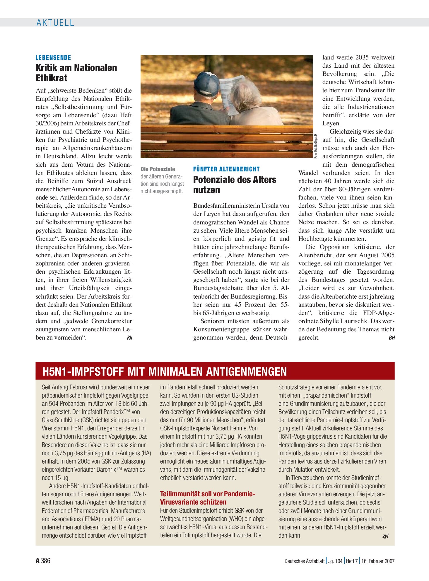 Vorschauseite 1: Fünfter Altenbericht: Potenziale des Alters nutzen – Deutsches Ärzteblatt
