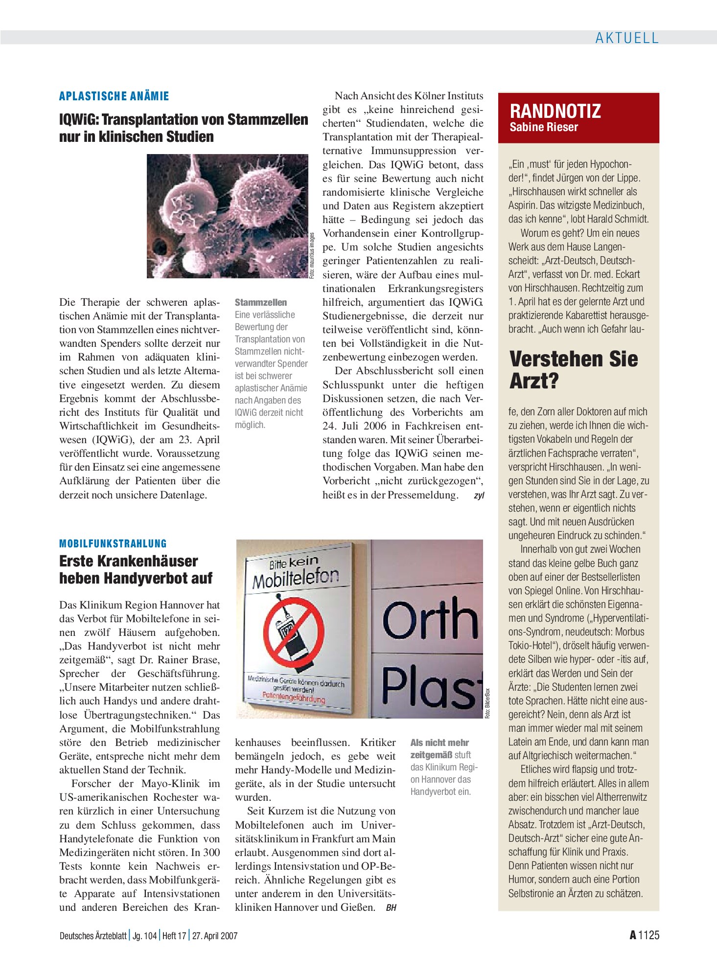 Vorschauseite 1: RANDNOTIZ: Verstehen Sie Arzt? – Deutsches Ärzteblatt