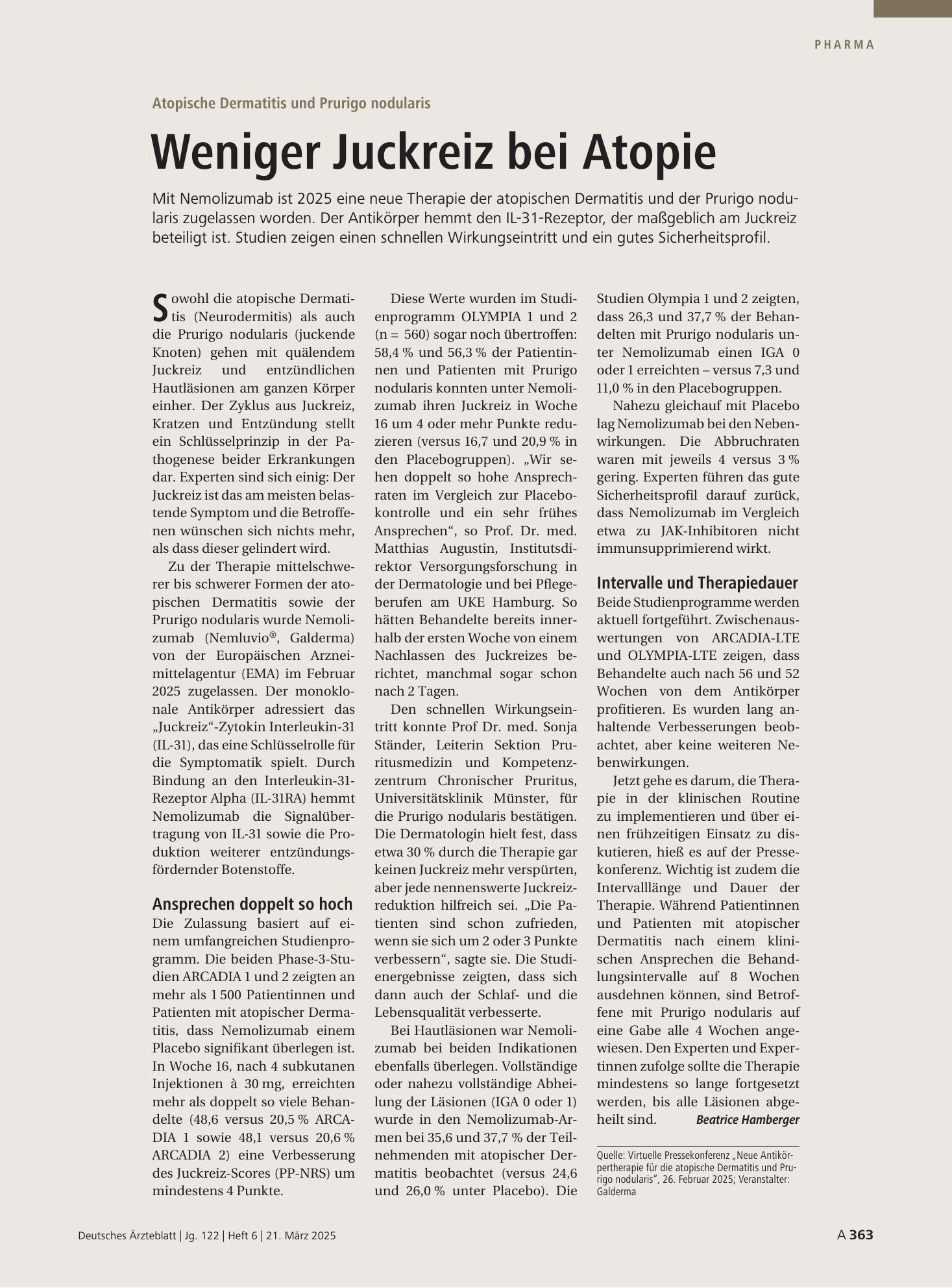 Vorschauseite 1: Atopische Dermatitis und Prurigo nodularis: Weniger Juckreiz bei Atopie – Deutsches Ärzteblatt