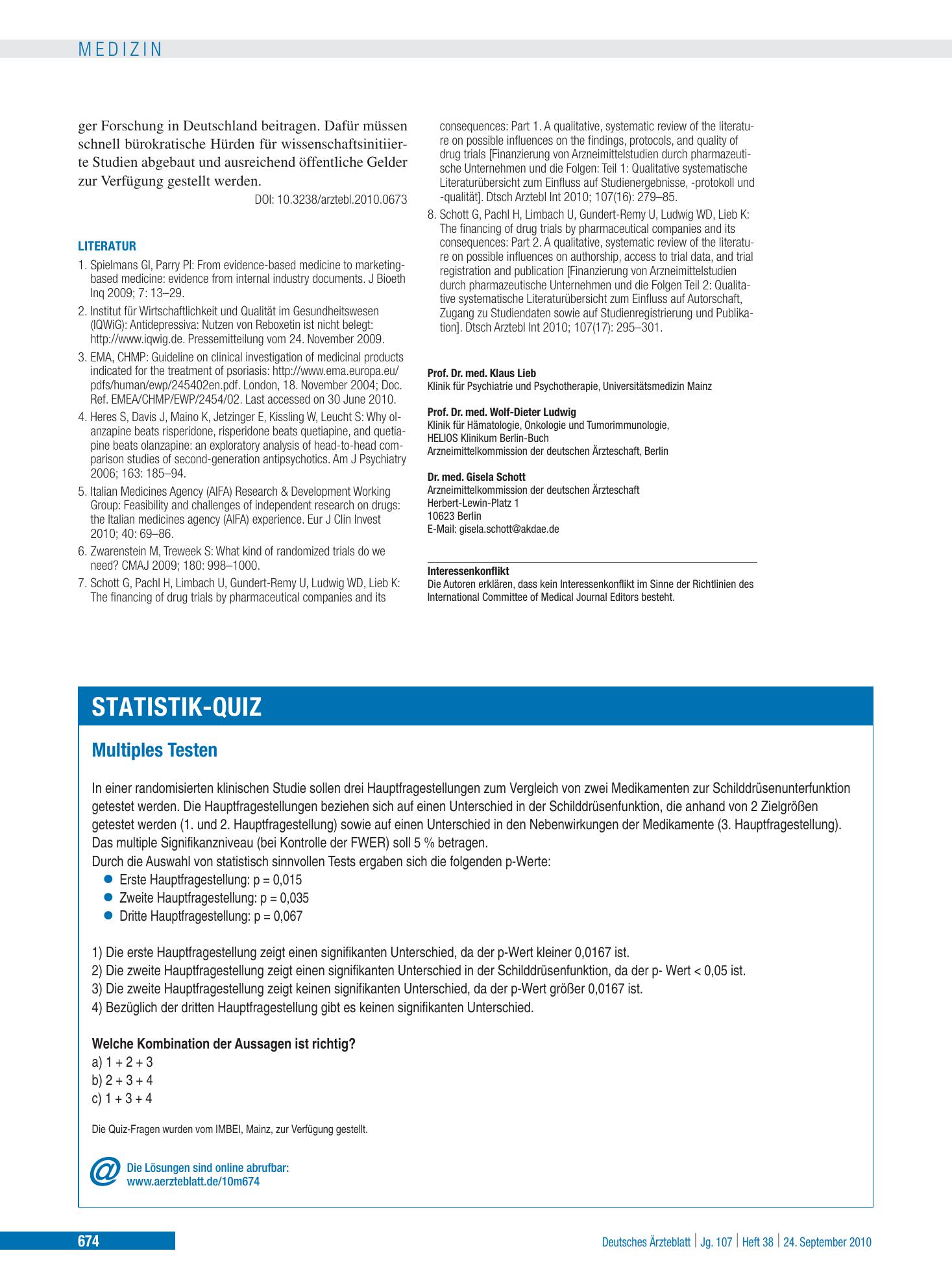 Vorschauseite 1: Multiples Testen – Deutsches Ärzteblatt
