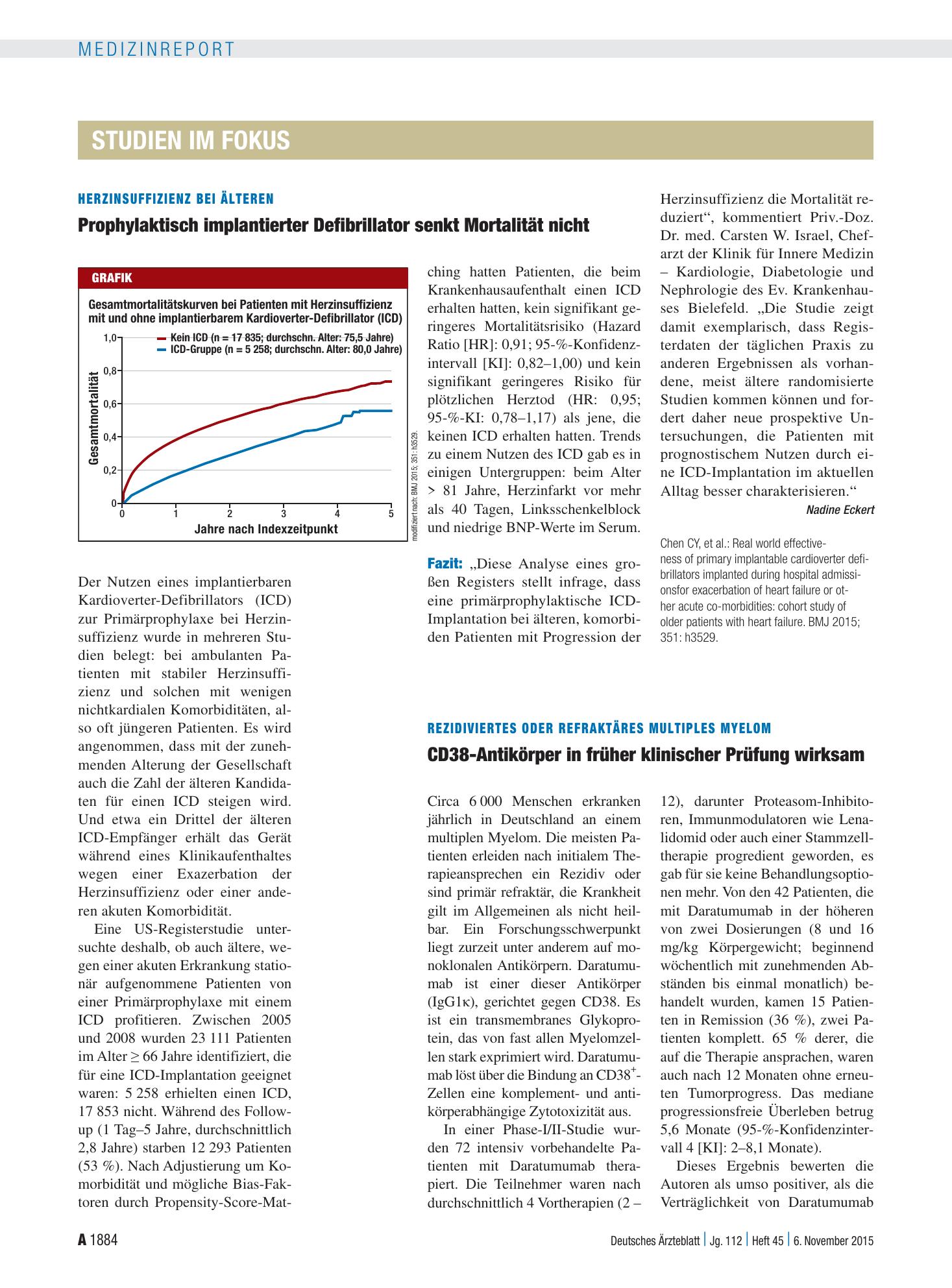 Vorschauseite 1: Rezidiviertes oder refraktäres multiples Myelom: CD38-Antikörper in früher klinischer Prüfung wirksam – Deutsches Ärzteblatt
