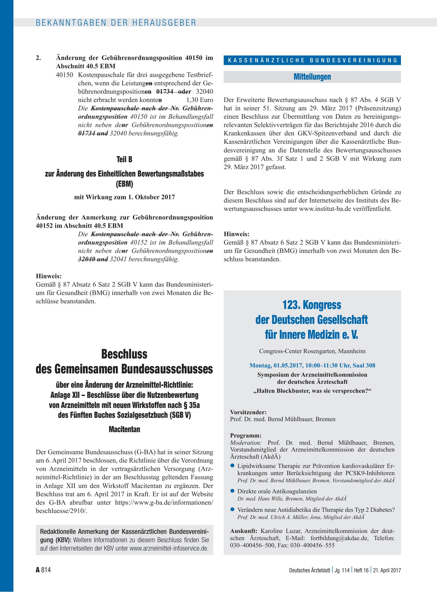 Vorschauseite 1: Mitteilungen – Deutsches Ärzteblatt