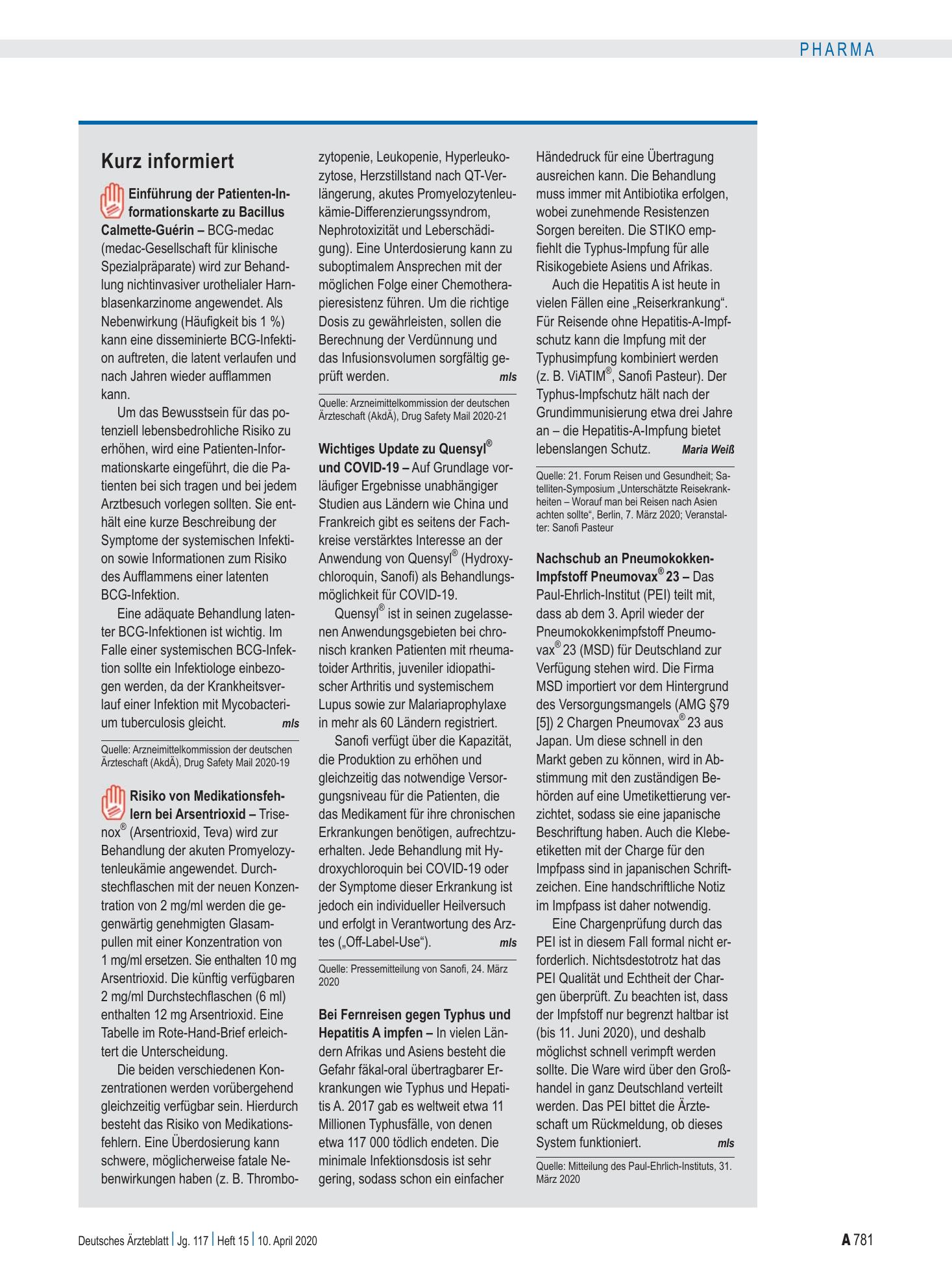 Vorschauseite 1: Kurz informiert – Deutsches Ärzteblatt