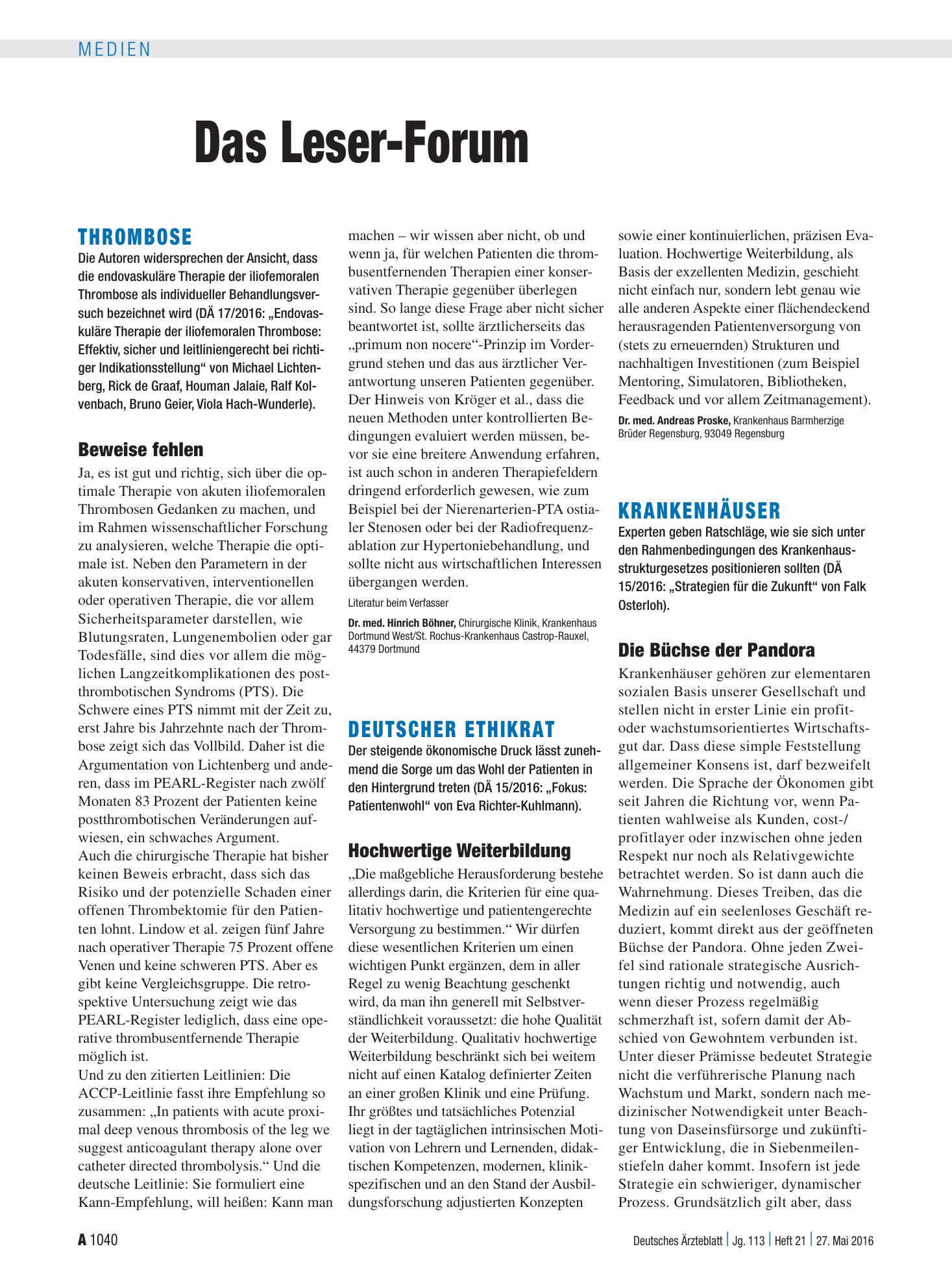 Vorschauseite 1: Thrombose: Beweise fehlen – Deutsches Ärzteblatt