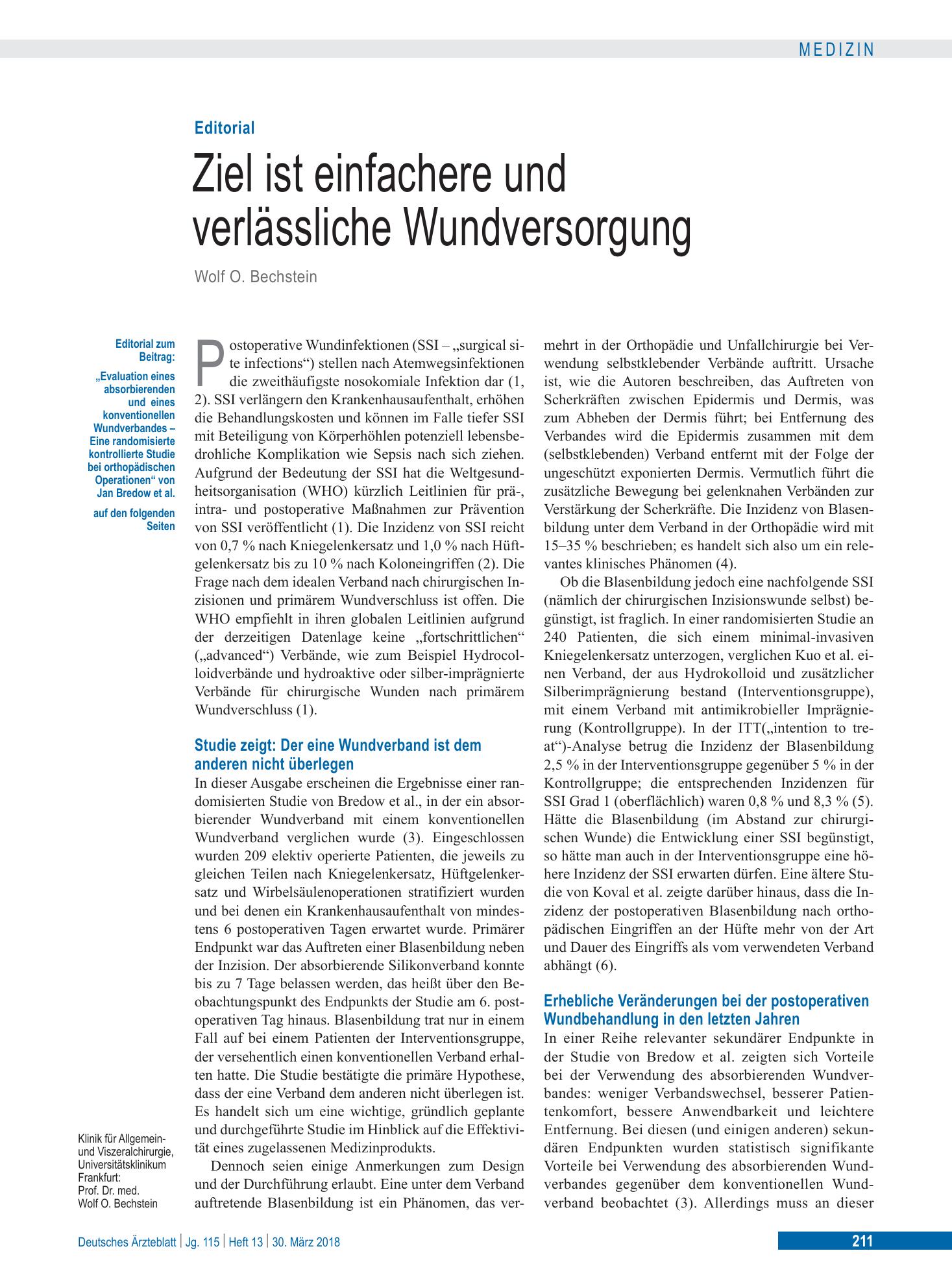 Vorschauseite 1: Evaluation eines absorbierenden und eines konventionellen Wundverbandes – Deutsches Ärzteblatt