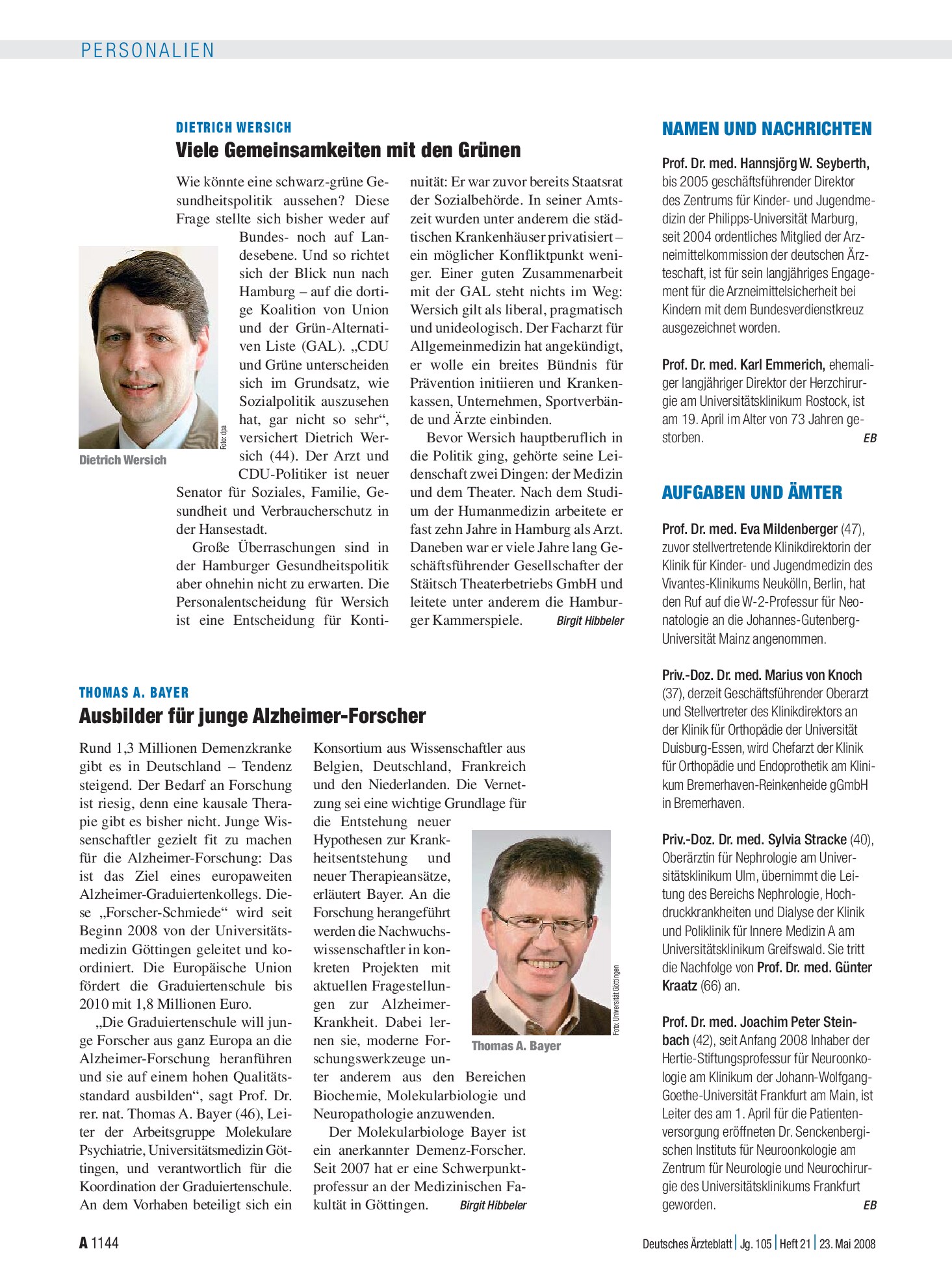 Vorschauseite 1: Aufgaben und Ämter – Deutsches Ärzteblatt