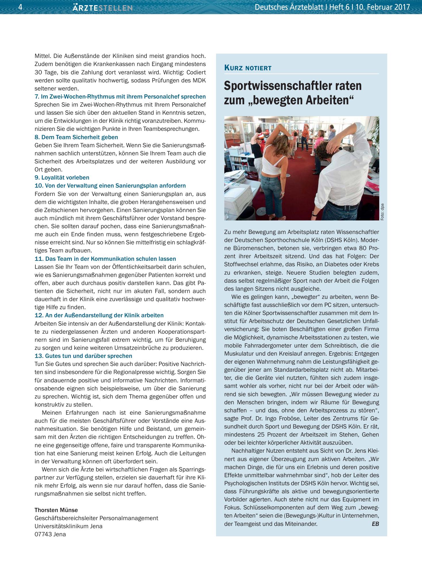Vorschauseite 1: Sportwissenschaftler raten zum „bewegten Arbeiten“ – Deutsches Ärzteblatt