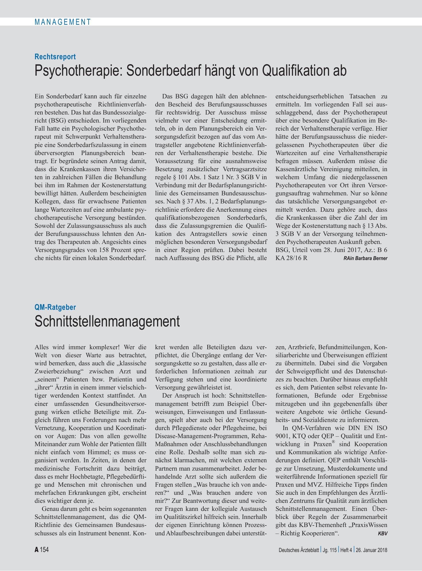 Vorschauseite 1: QM-Ratgeber: Schnittstellenmanagement – Deutsches Ärzteblatt